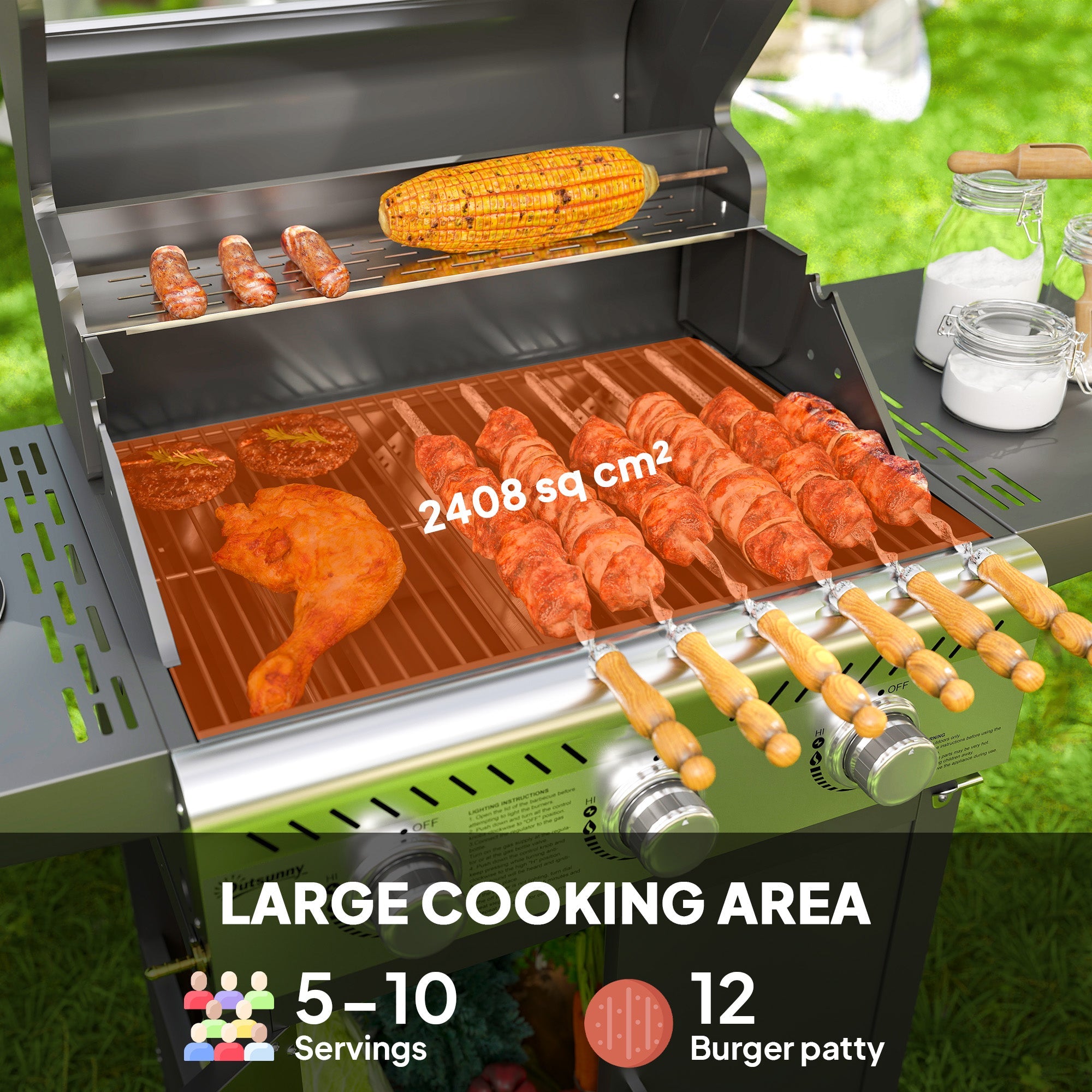 Gas BBQ Grill 7.5kW Three-Burner See-Through Lid Black