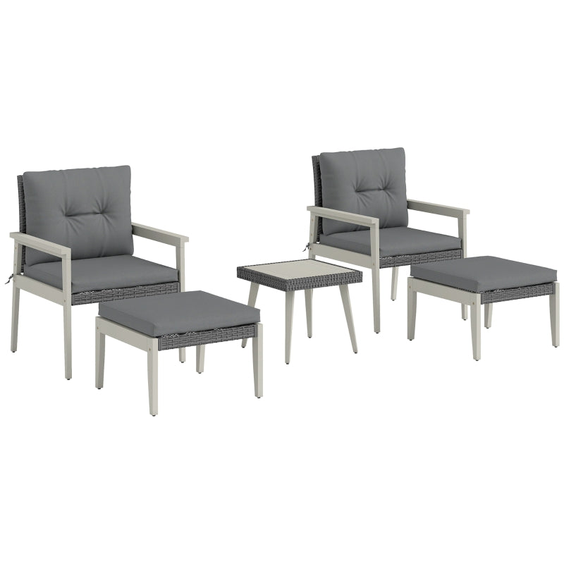 Five-Piece Rattan Patio Set with Wood-Top Table, Grey