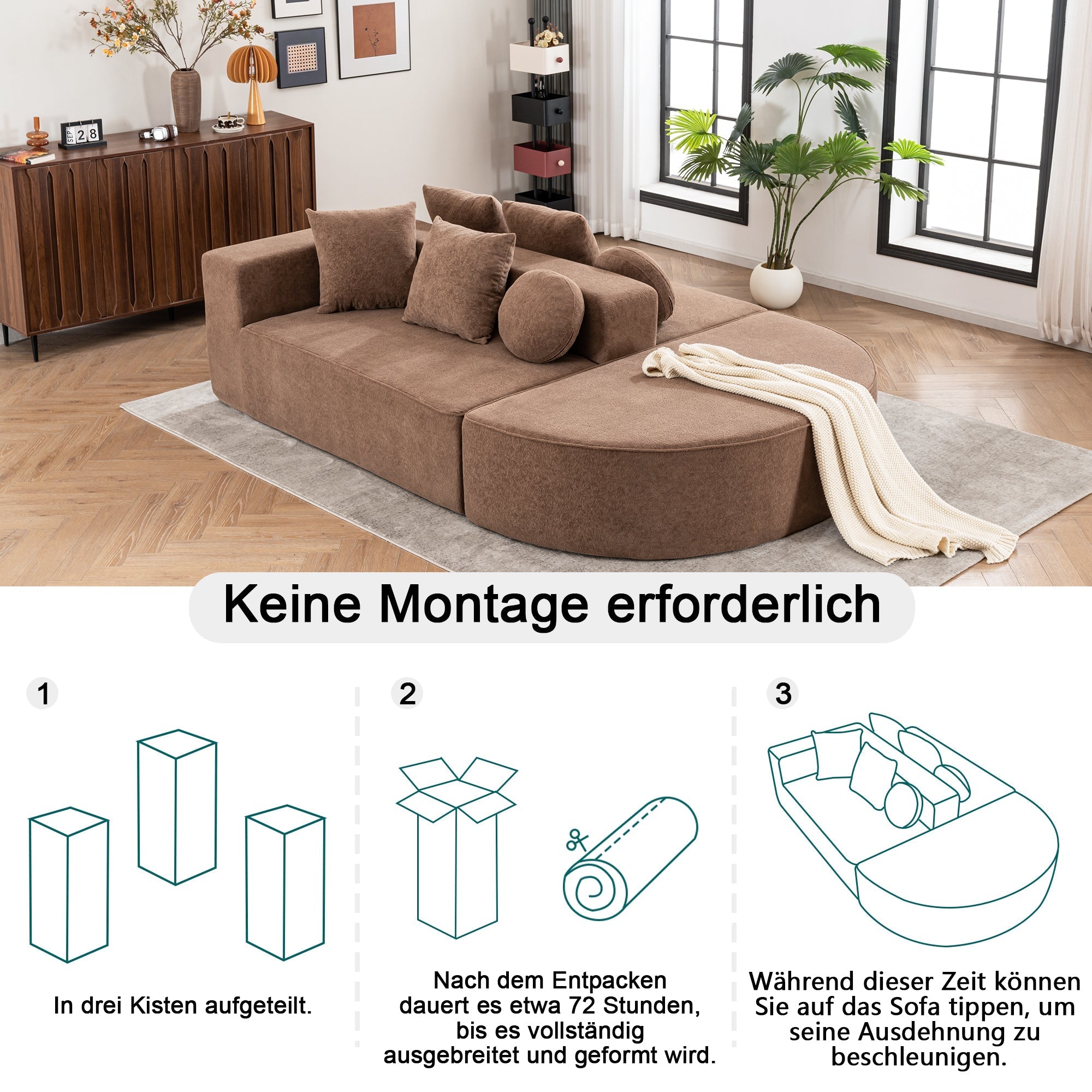 Boneless Cloud Sofa Modular Segmented No Assembly - Chenille Fabric
