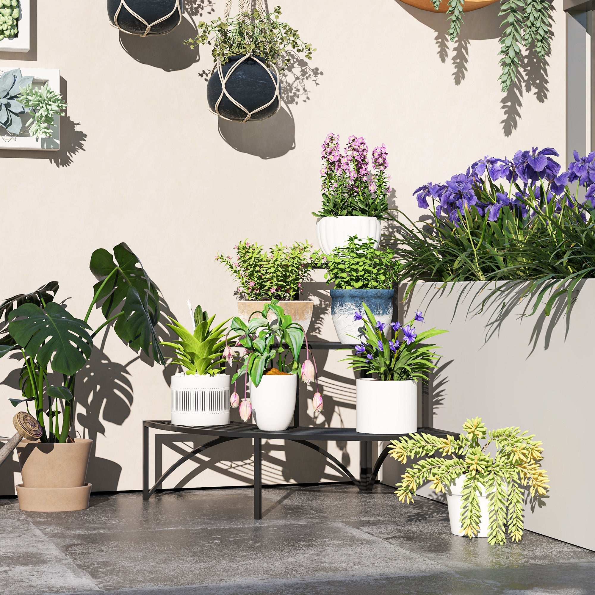 3-Tier Plant Stand, Metal Flower Shelf, 60cm High, Black