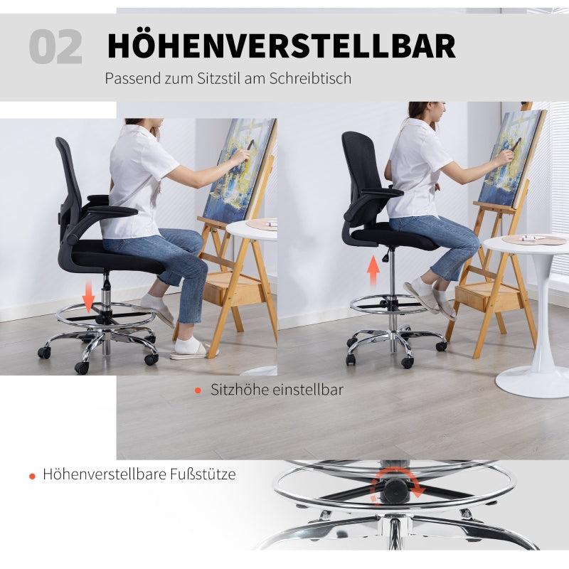 Drawing Chair with Lumbar Support, Height Adjustable, Swivel - Black