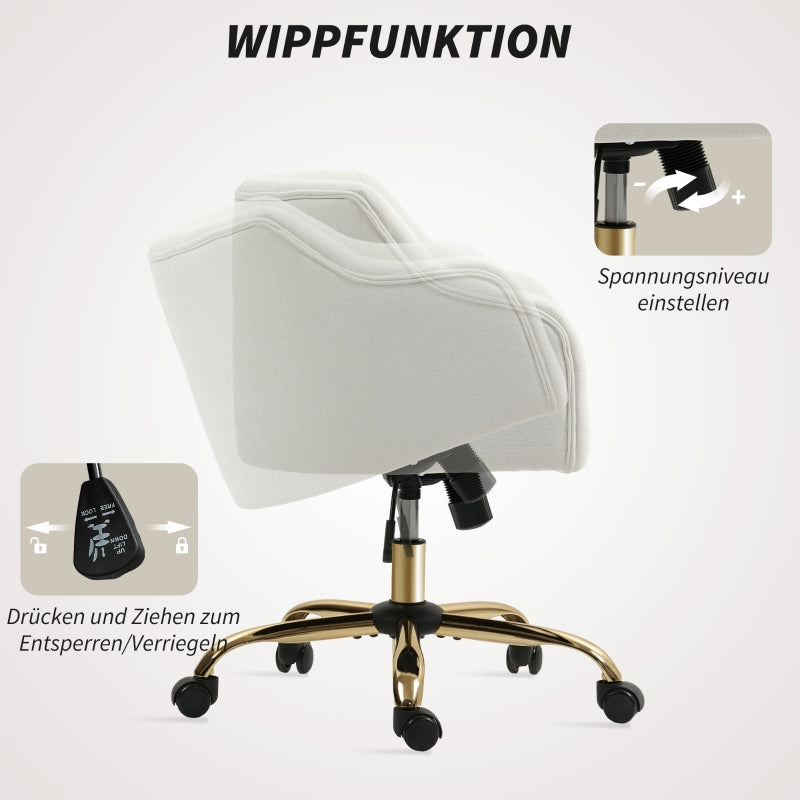 Office Chair, Swivel with Rocking Function, Linen Look Beige