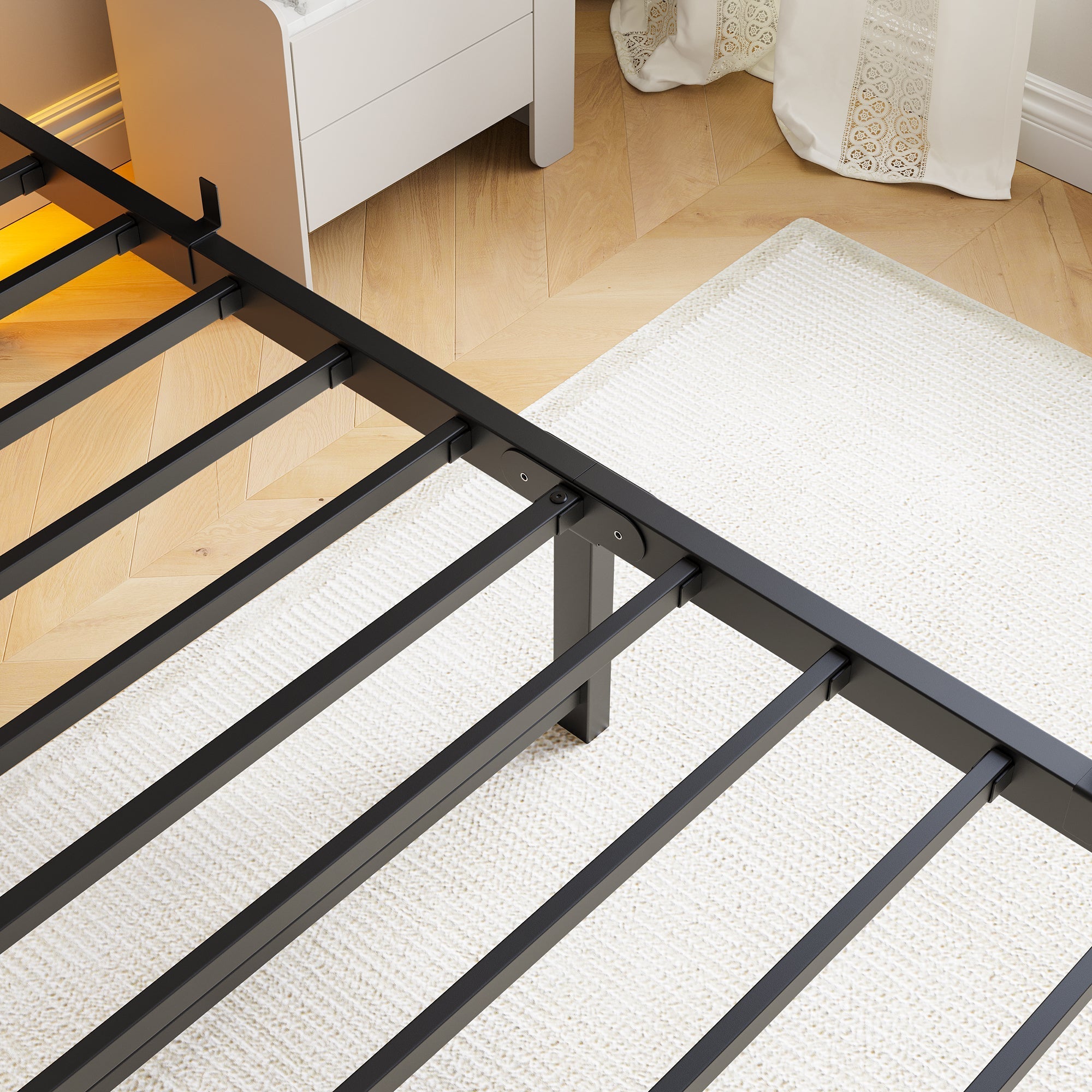 90x200 Bed Frame LED USB Charging Storage - Metal
