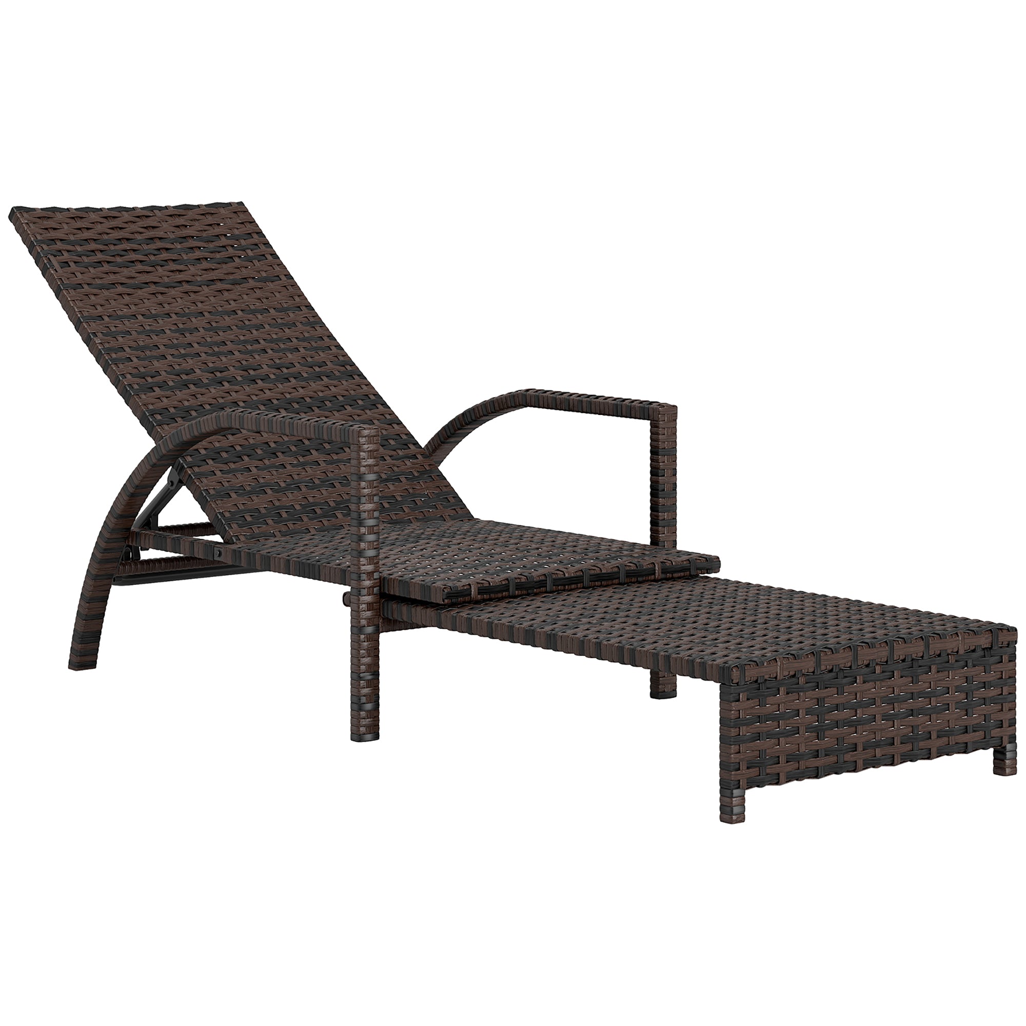 Reclining Lounger, Extending Footrest Rattan Brown