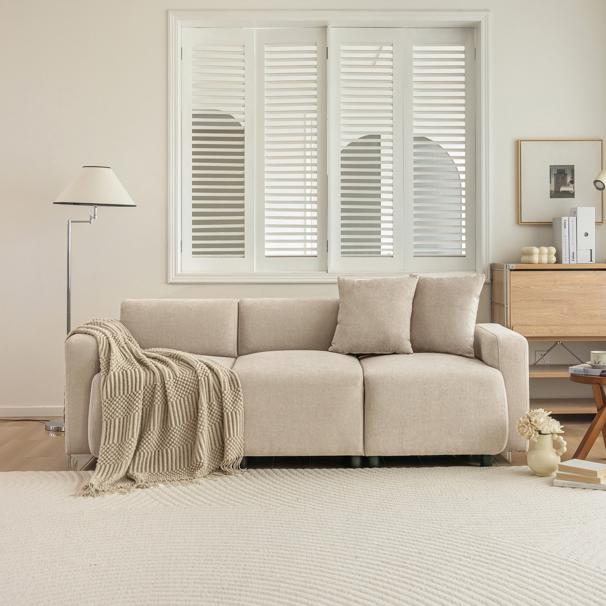 Sofa, 3-Seater Modern Upholstered with Decorative Cushions