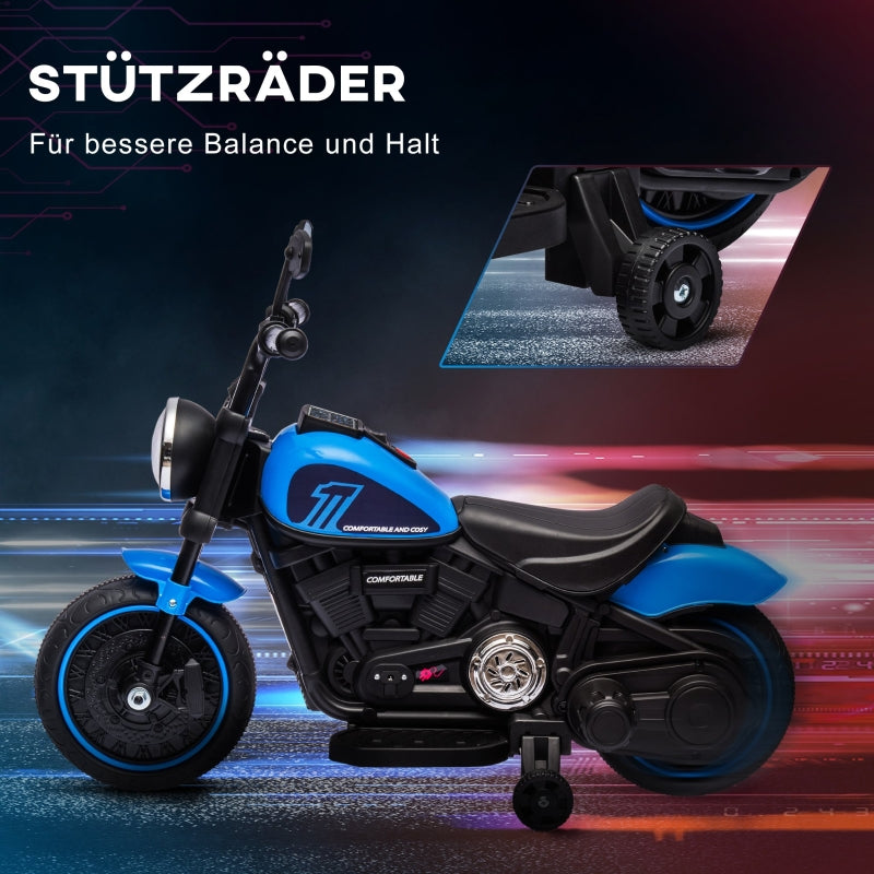 Electric Children's Motorcycle with Headlight and 3 km/h Speed, Blue and Black
