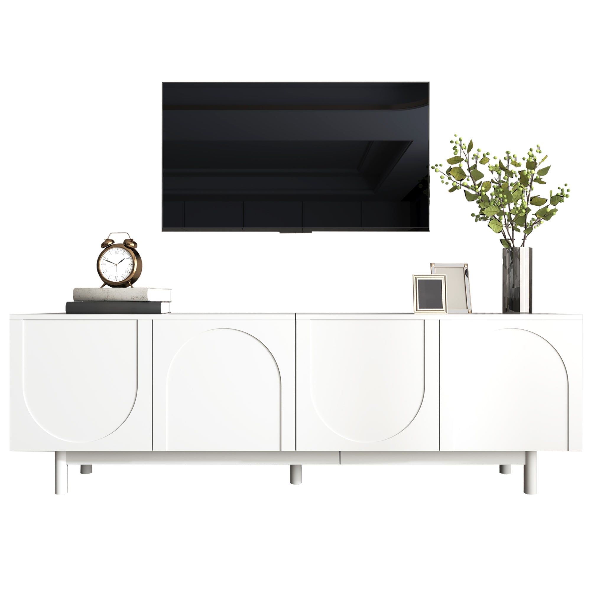 Modern TV Cabinet 175 x 56 cm with Adjustable Shelves, White