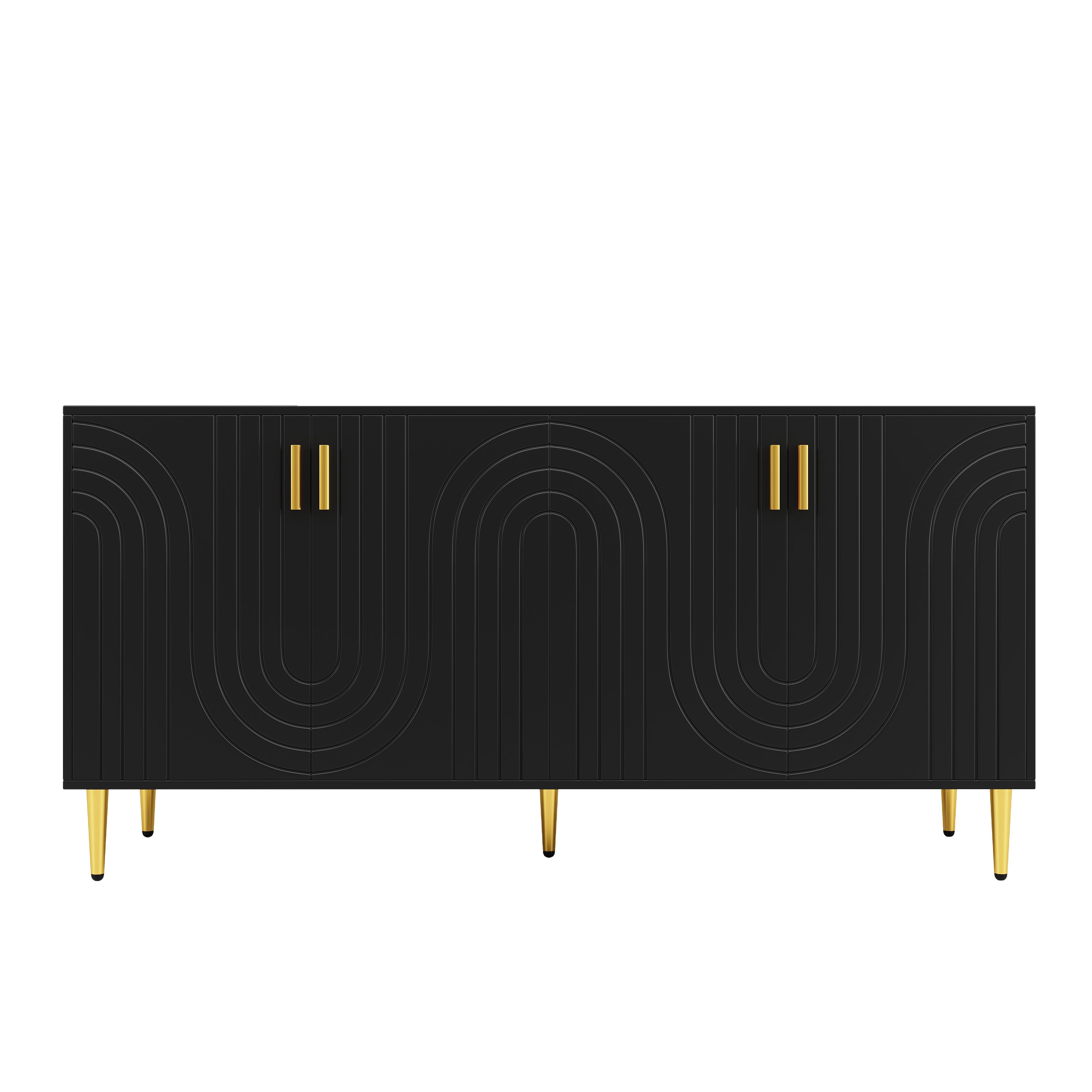 Sideboard, Unique Wave Design, Gold Handles and Feet, 152x40x75cm, Black