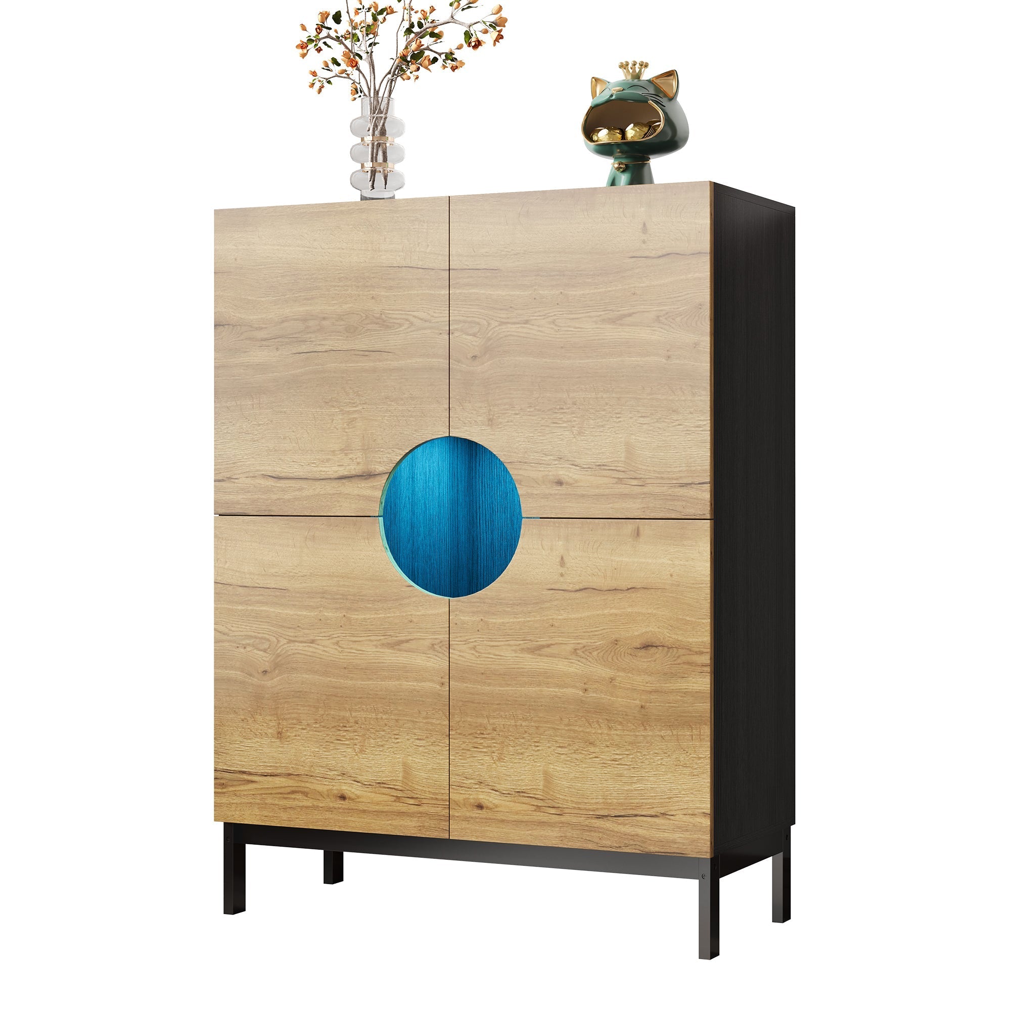Shoe Cabinet & Display Cabinet 2-in-1, Adjustable Shelves, Solid Wood Legs, Wood Color