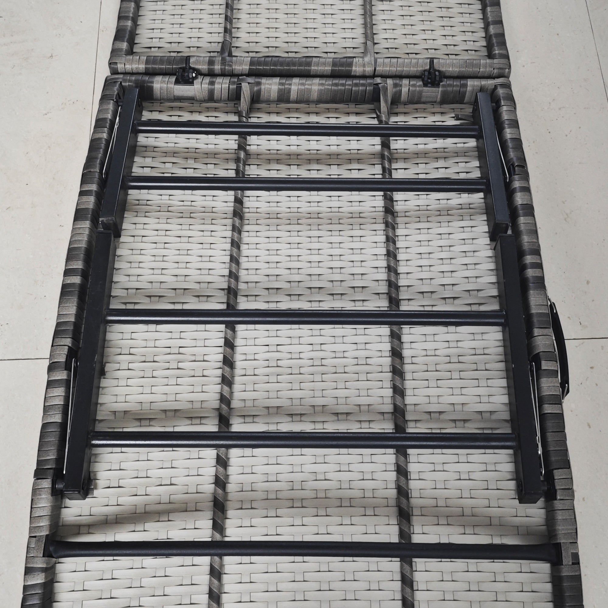 Rattan Folding Sun Lounger Outdoor Chair with Cushion and Pillow, Grey