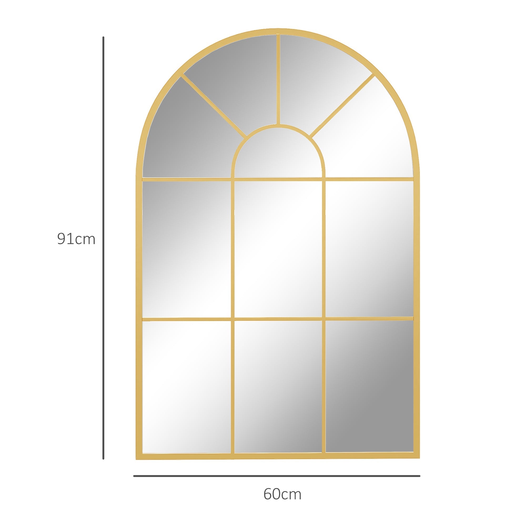 Wall Mirror, Window Mirror, Decorative Hanging, Gold Metal