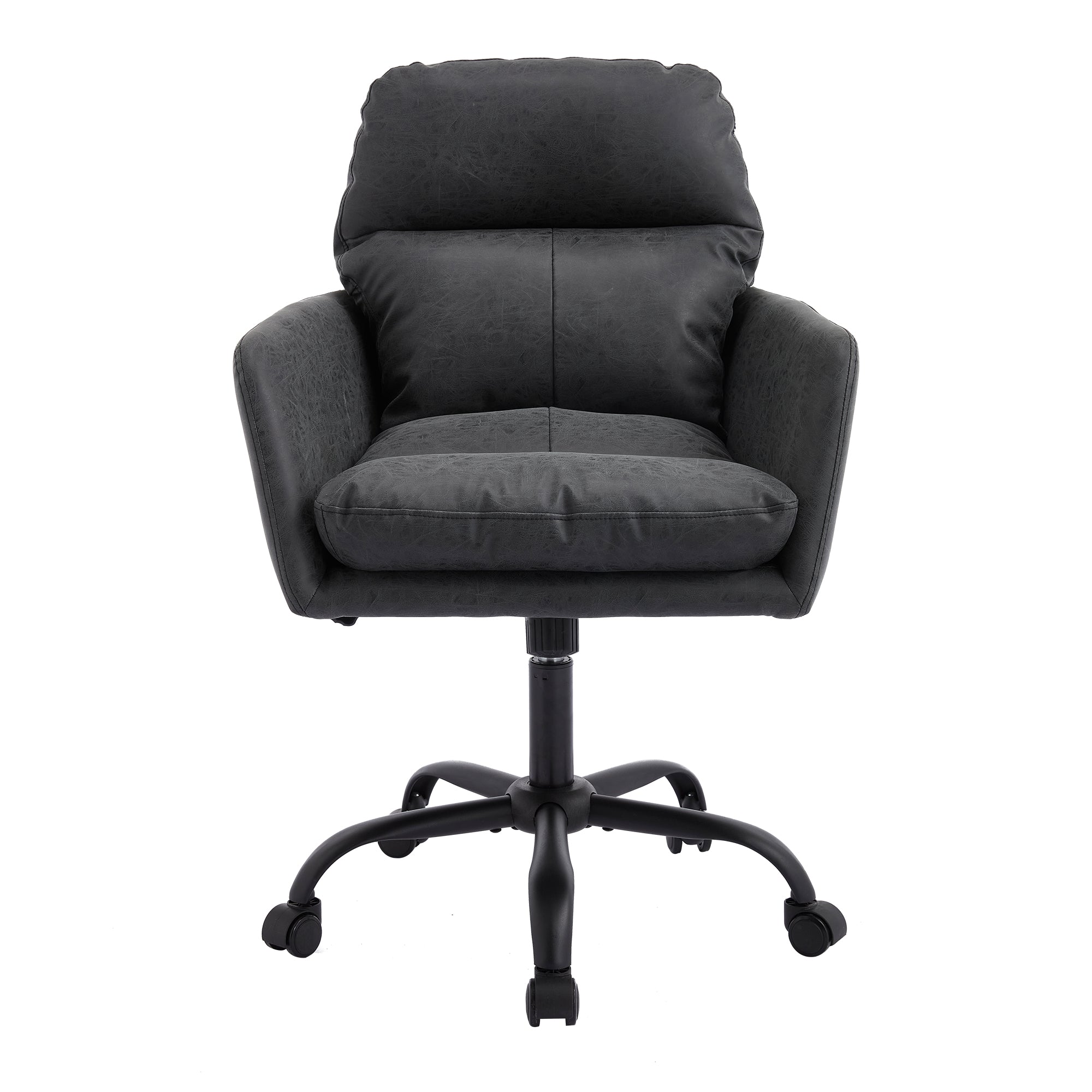 Office Chair with Height Adjustable Black Base, Black PU Faux Leather