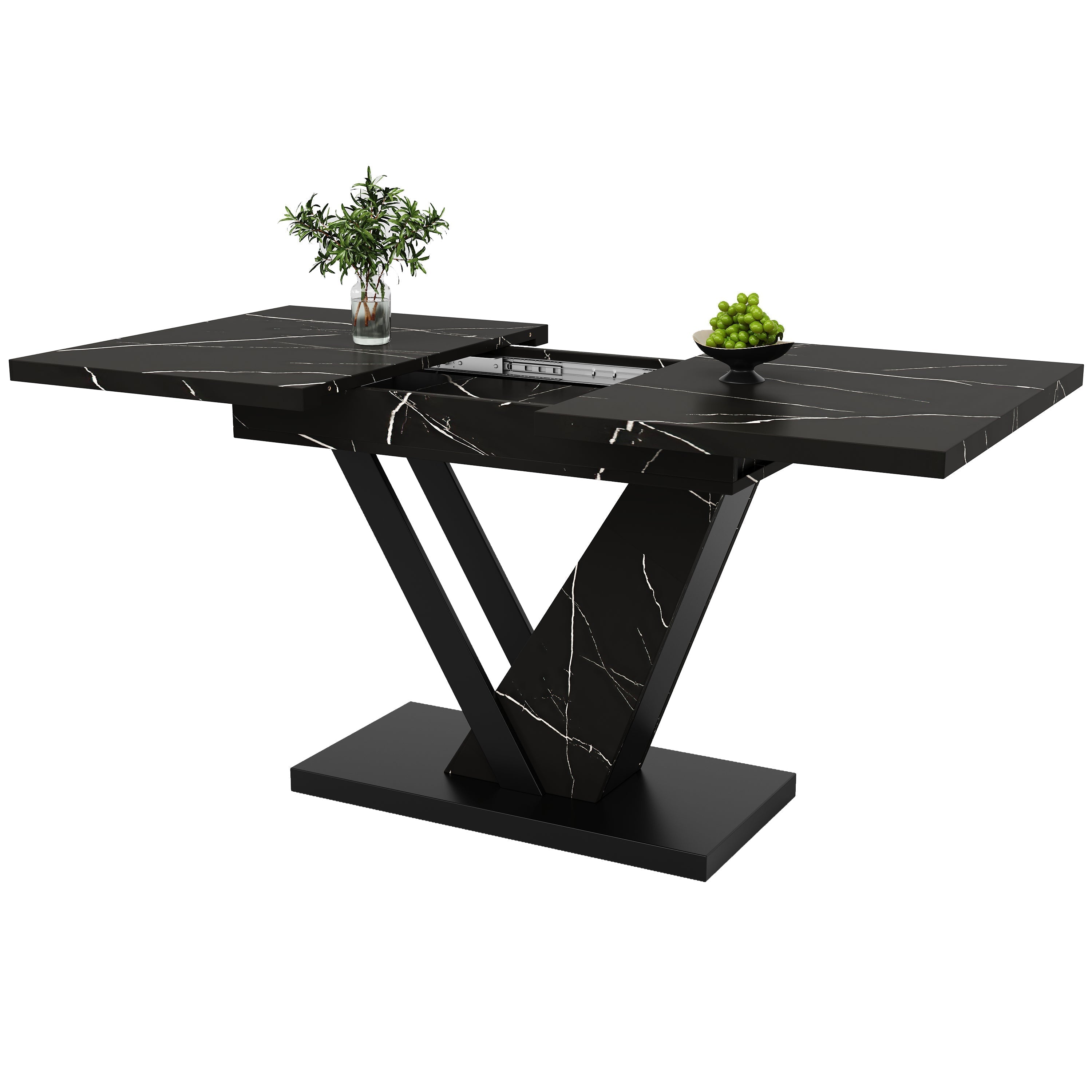 Telescopic Dining Table Extendable 120-160cm Marble Pattern - Black