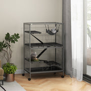 Rodent Cage, Multifunctional 4 Platforms 3 Ramps 4 Doors, Steel Grey Silver Black