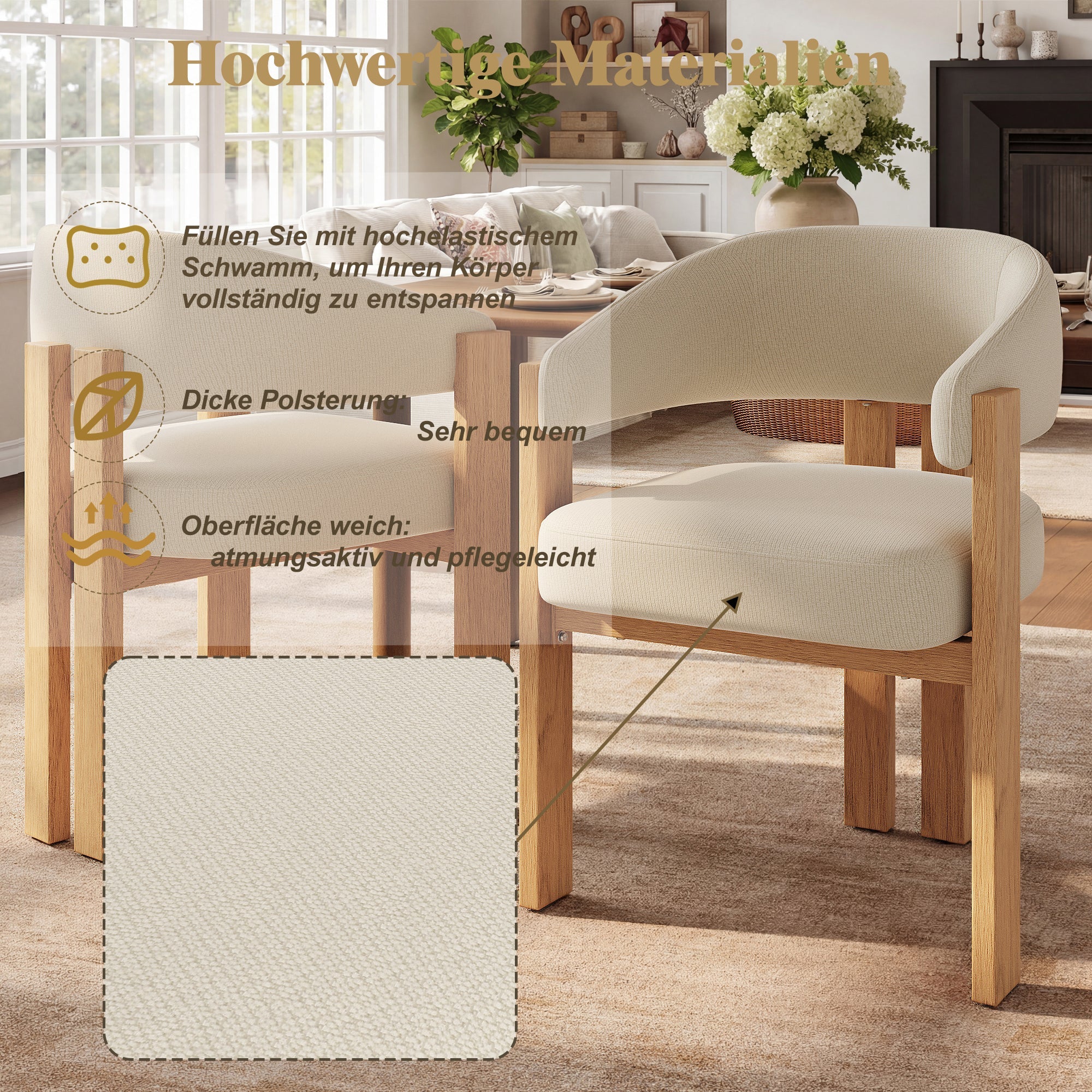 Ergonomic Dining Chair Set of 6 with Thick Padding and Iron Legs, Wood Look