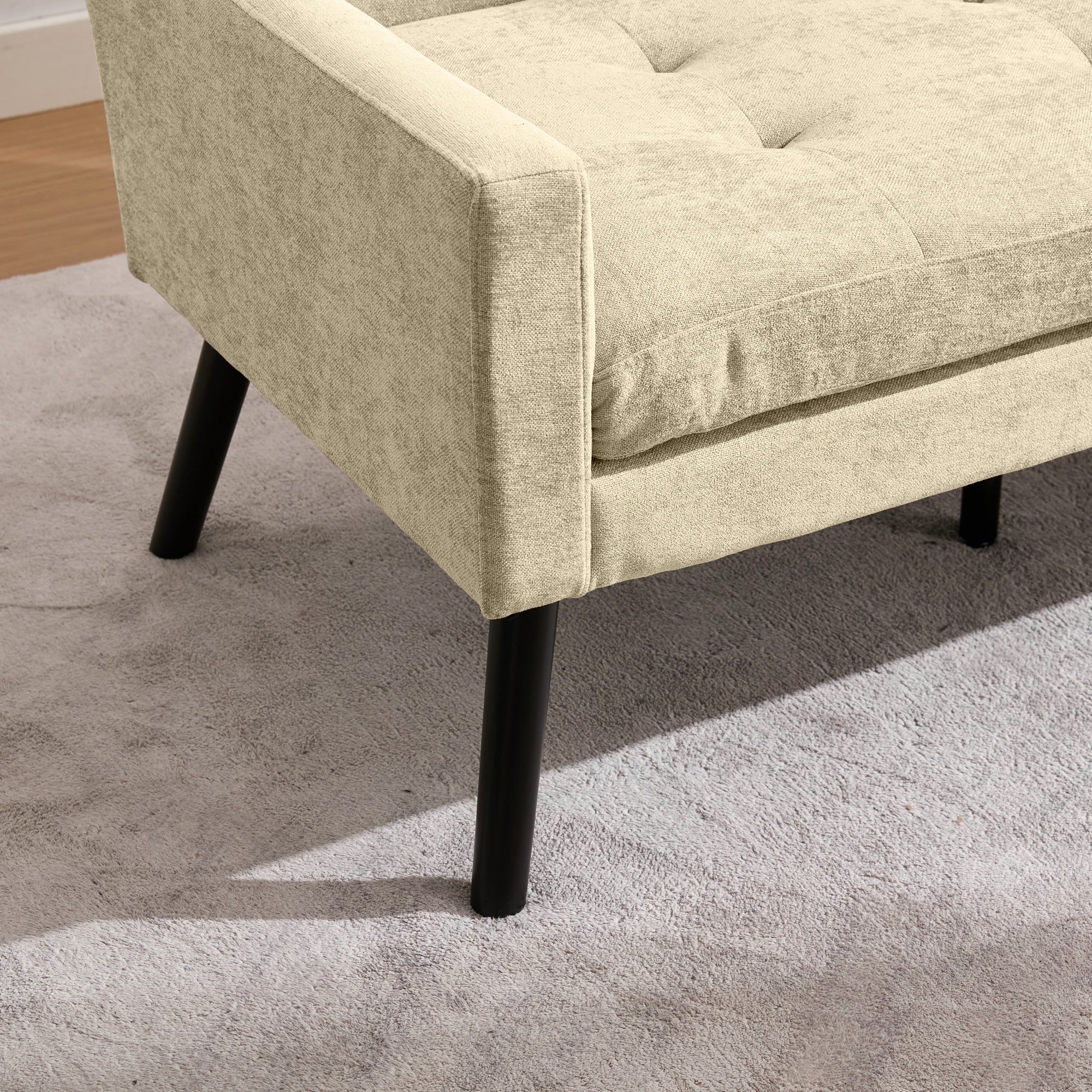 Premium 2-Seater Bench Button-Upholstered Accent Chair Solid Wood Linen