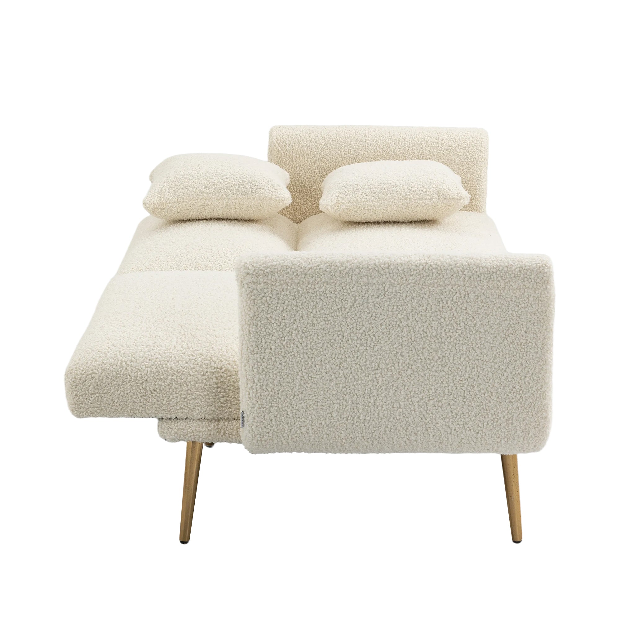 GOMYWAY Modern 2-Seater Sofa 3-Speed Adjustable Backrest Gold Metal Legs White Teddy