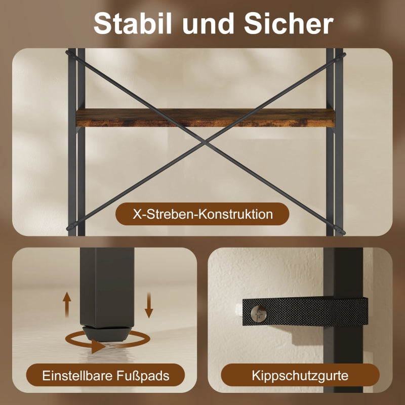 Bookshelf 5-Tier Metal Shelf Melamine Brown
