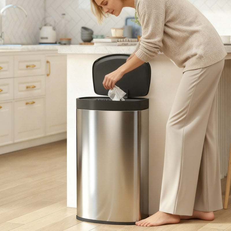 55L Sensor Bin with Soft-Close Lid Automatic Touchless Fingerprint Resistant Stainless Steel