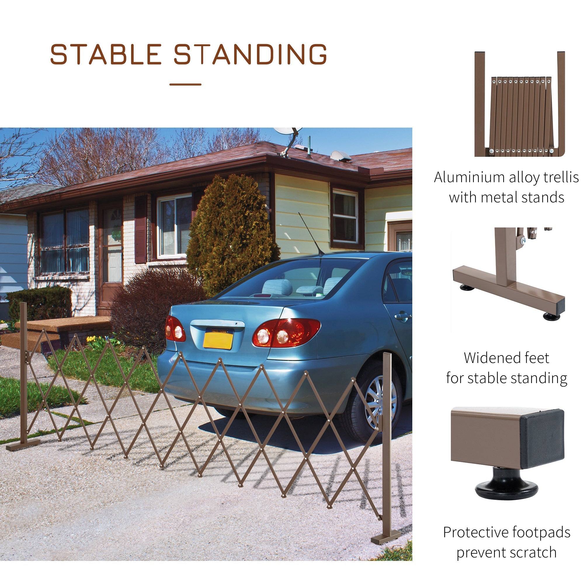 Extendable Scissor Gate Barrier Gate 35-300cm H103.5cm Aluminum Brown