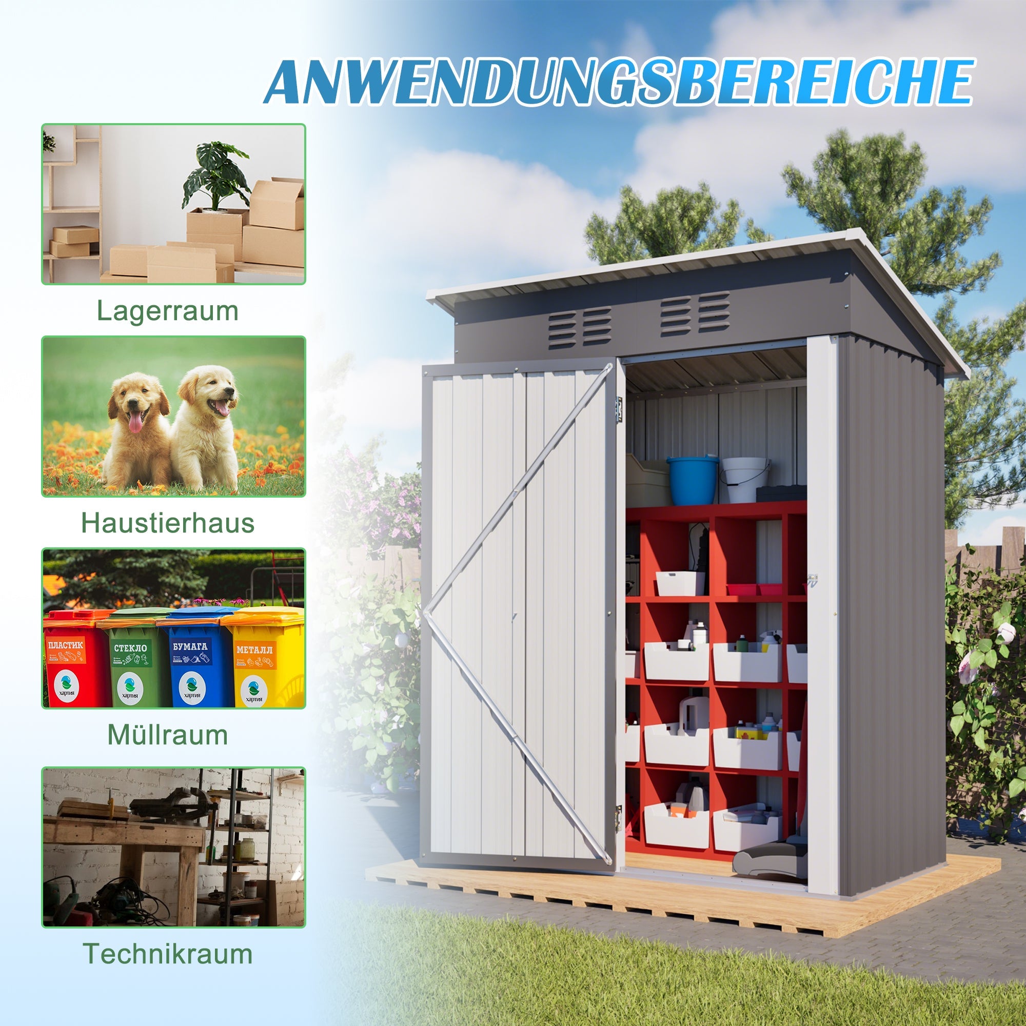 Garden Shed Flat Roof Lockable 152x84x182 cm - Dark Grey