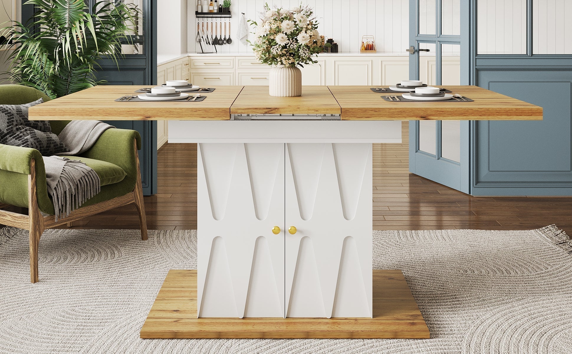 Dining Table Extendable 110-140cm Relief Pattern Wood Veneer
