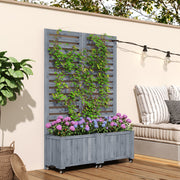 Outdoor Planter with Trellis and Universal Wheels, Grey Wood