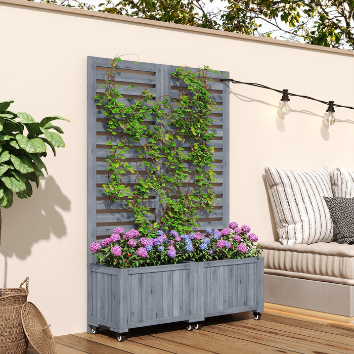 Outdoor Planter with Trellis and Universal Wheels, Grey Wood