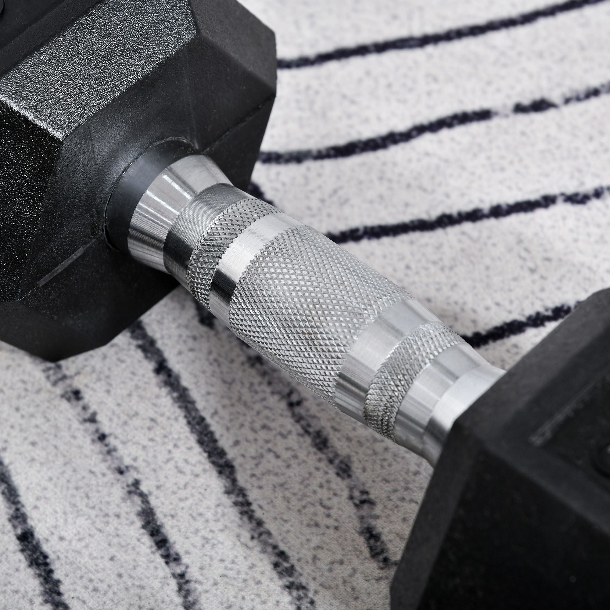 Hexagon Dumbbells Set, Cast Iron with Knurled Handles, Black Rubber