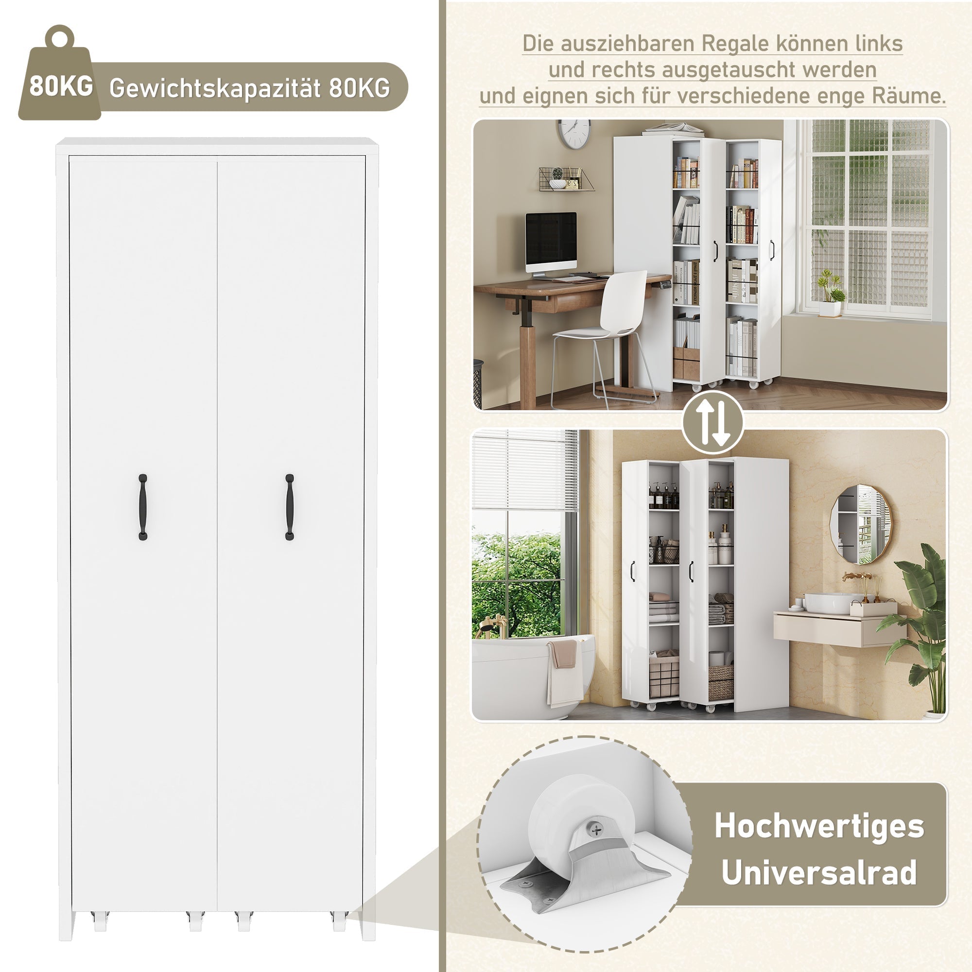 Expandable Bookshelf 4-Shelf Storage, Interchangeable, MDF, White