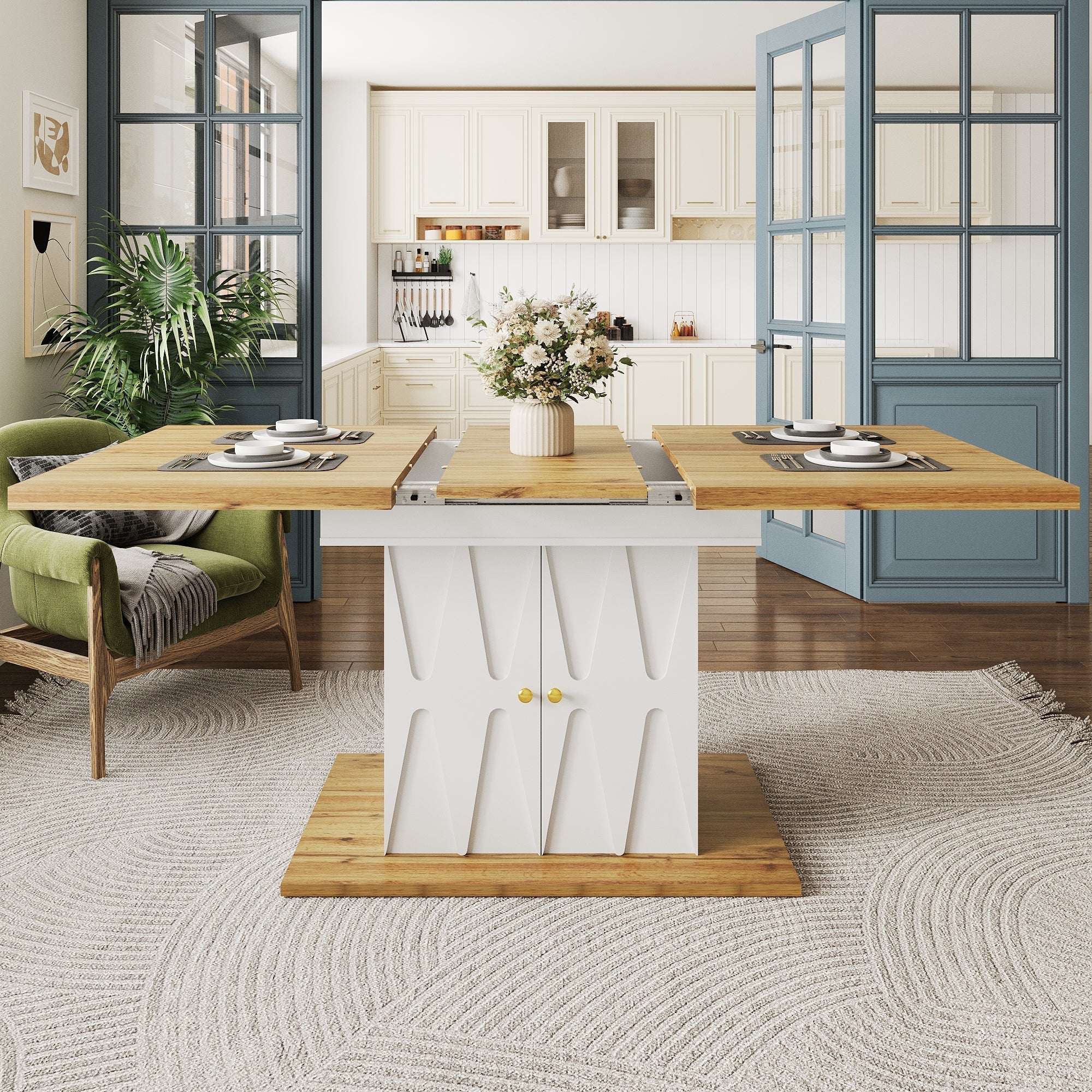 Dining Table Extendable 110-140cm Relief Pattern Wood Veneer