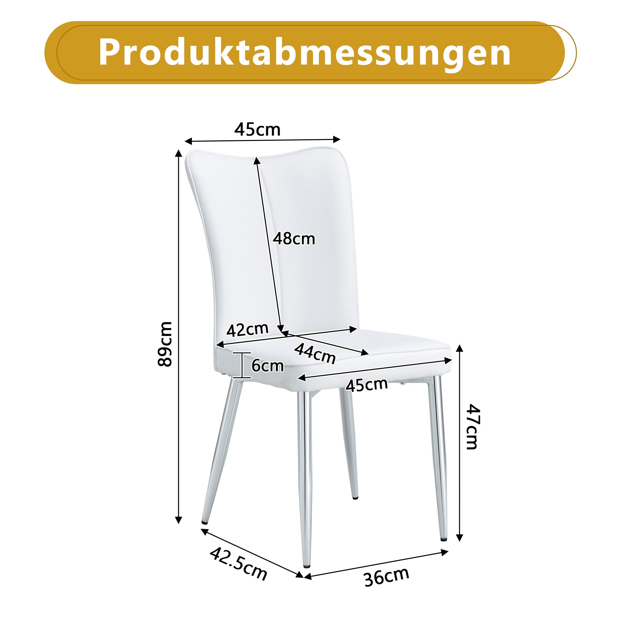 2x Modern Dining Chairs PU Leather Silver Metal Legs White