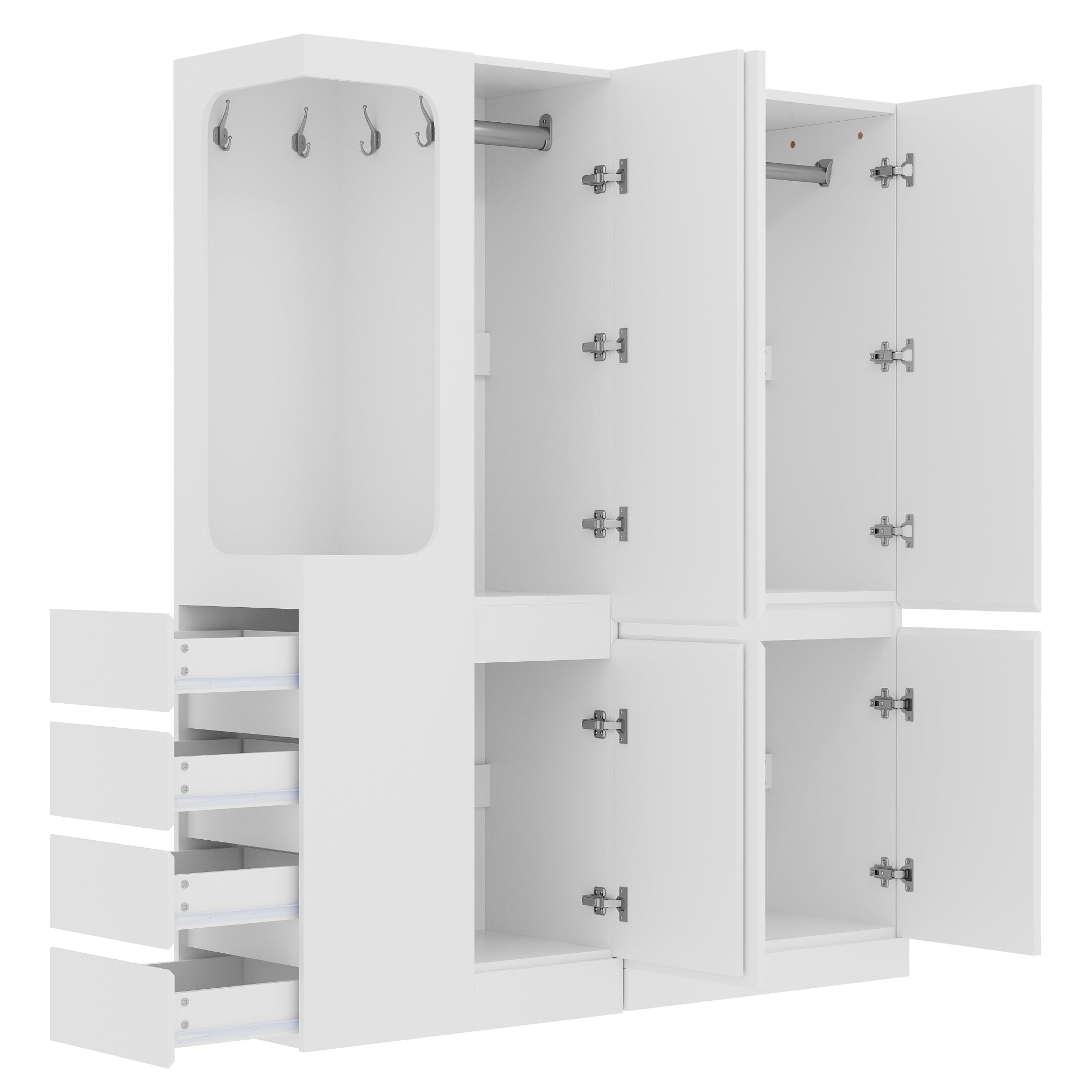 Extra Large Wardrobe with Drawers and Storage Compartments, 140x40x170cm, White