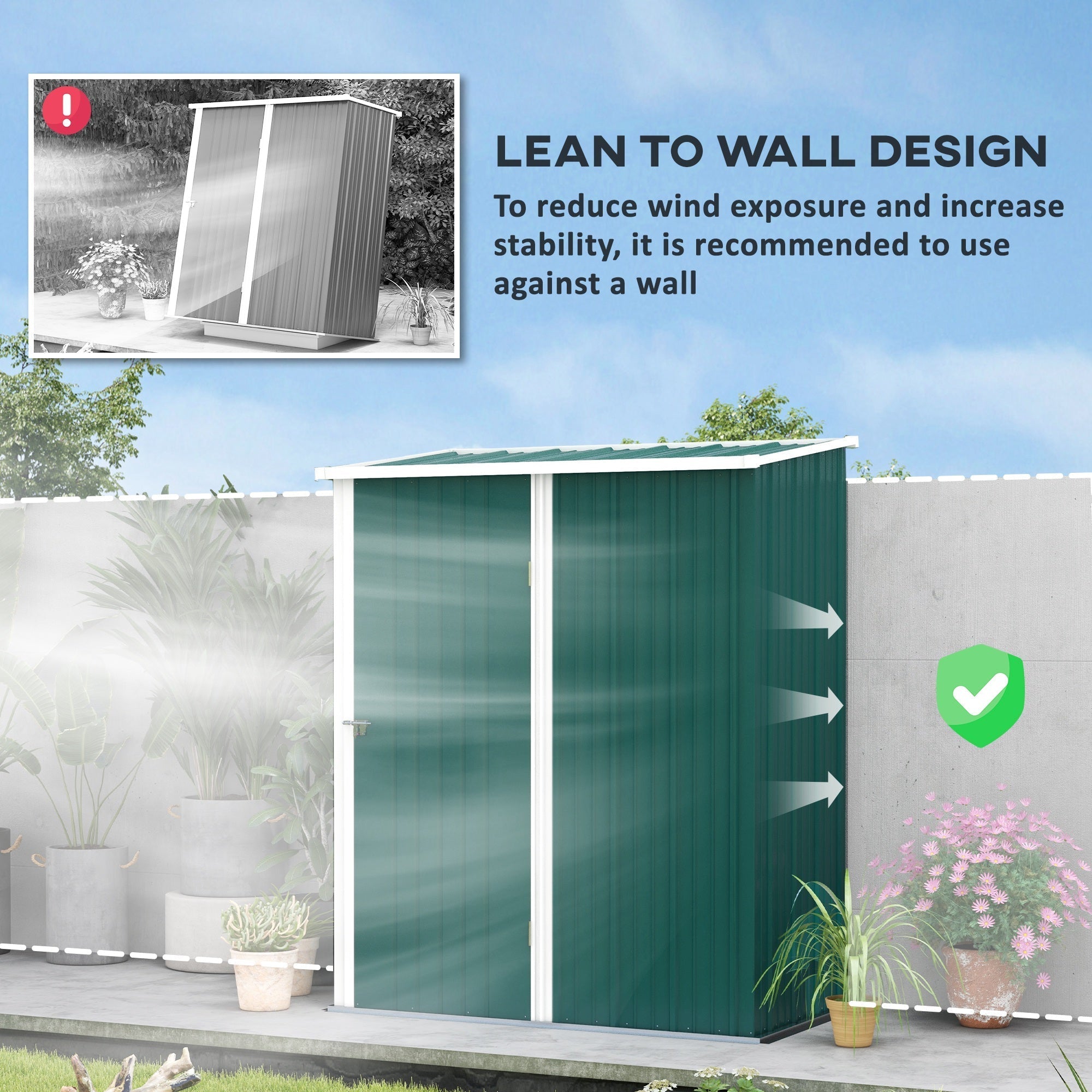 Garden Shed 5.3 x 3.1ft Corrugated Steel Green