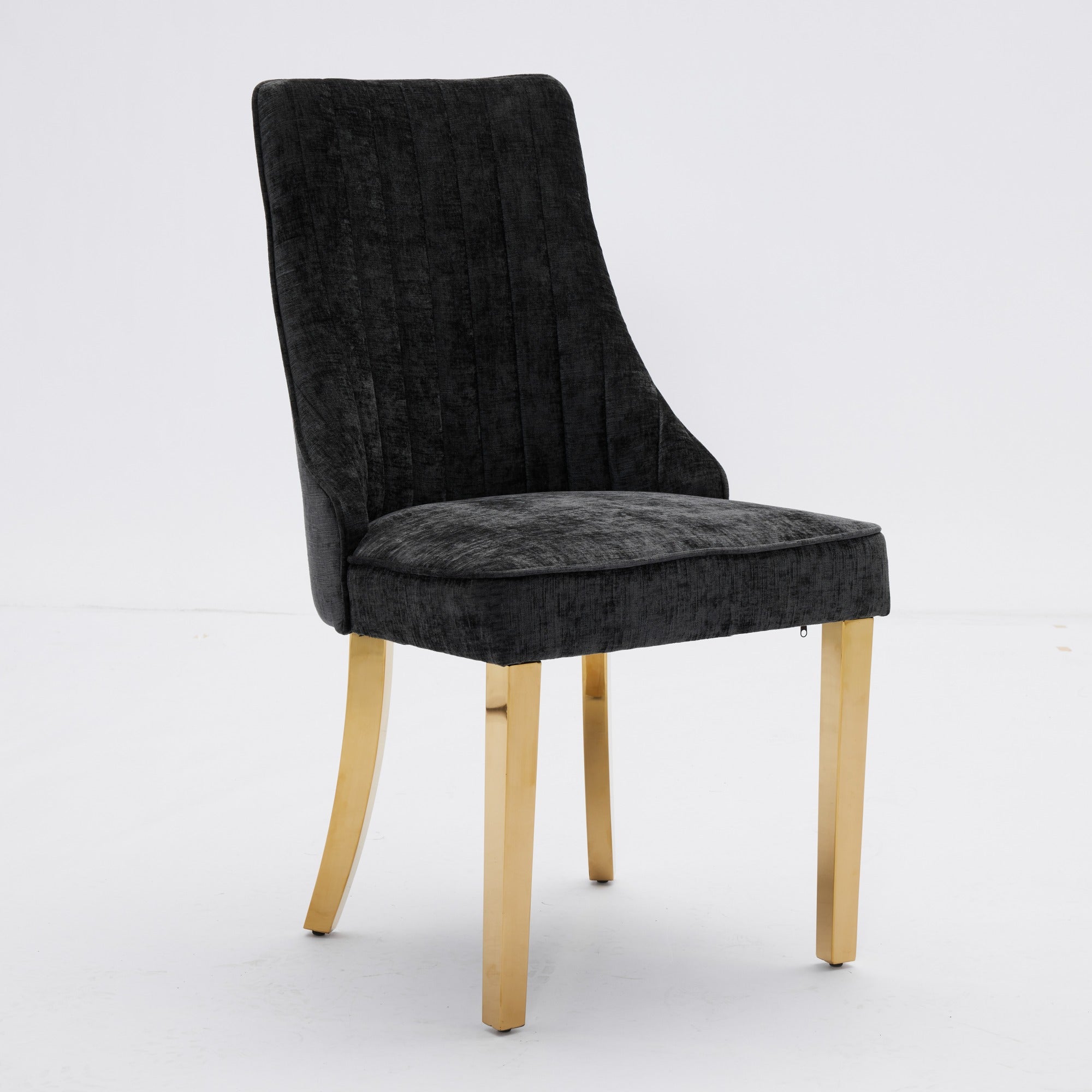 Dining Chairs, Set of 2 Accent Chair Golden Stainless Steel Legs, Chenille Black