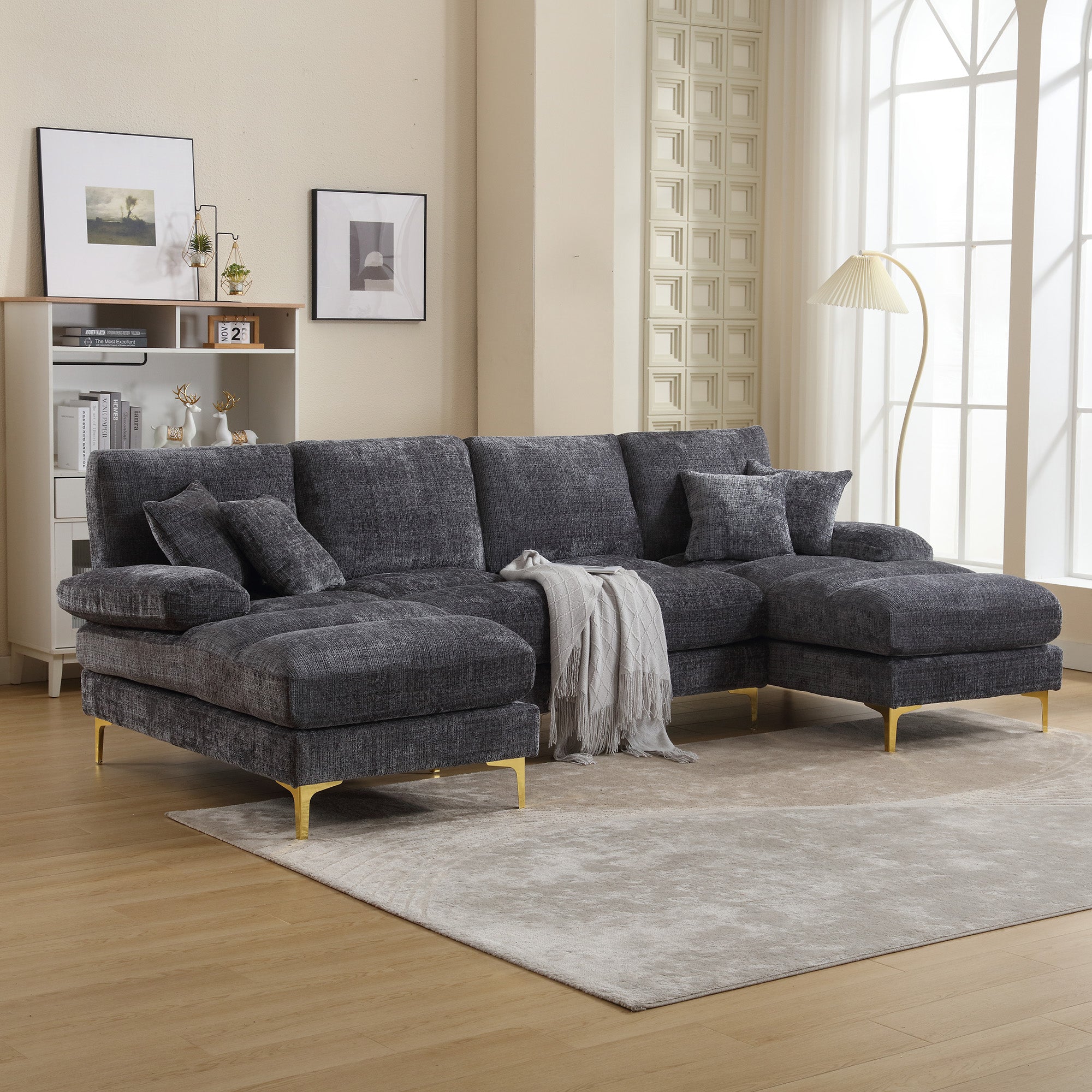Sectional Couches by GOMYWAY, Modular U-Shaped with Double Chaise, Chenille Fabric