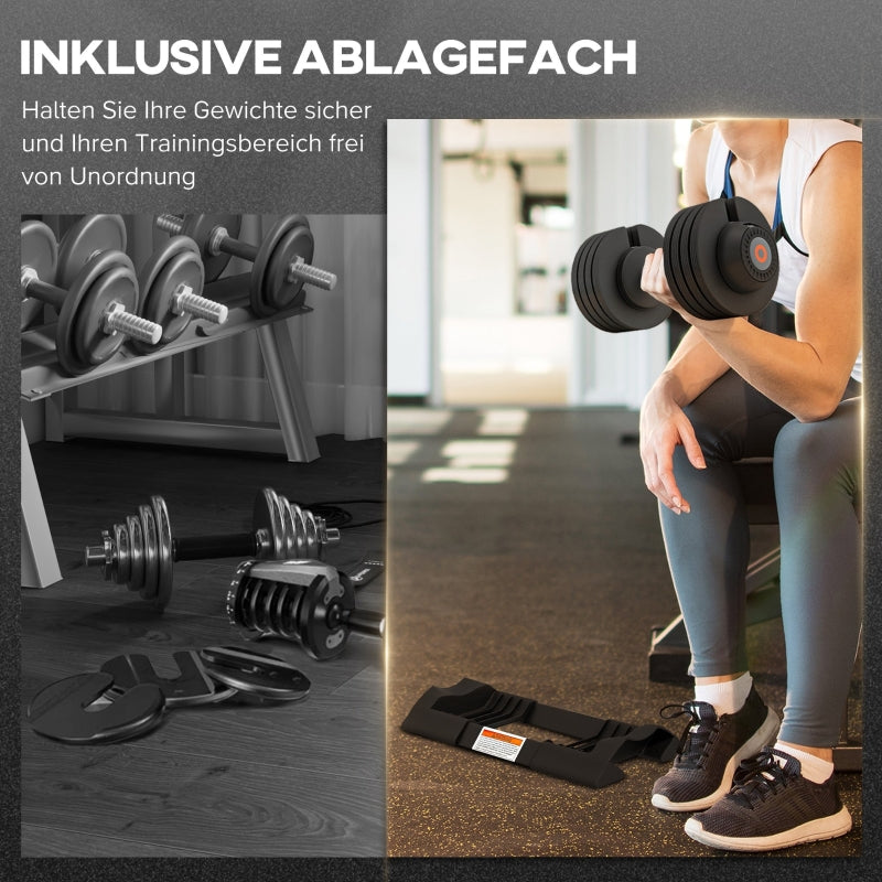 Adjustable Single Dumbbell 7/13/18/24 kg with Storage & Non-Slip Grips - Black