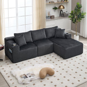 Modular Sofa Set Chaise 2-Seater Side Pockets Corduroy
