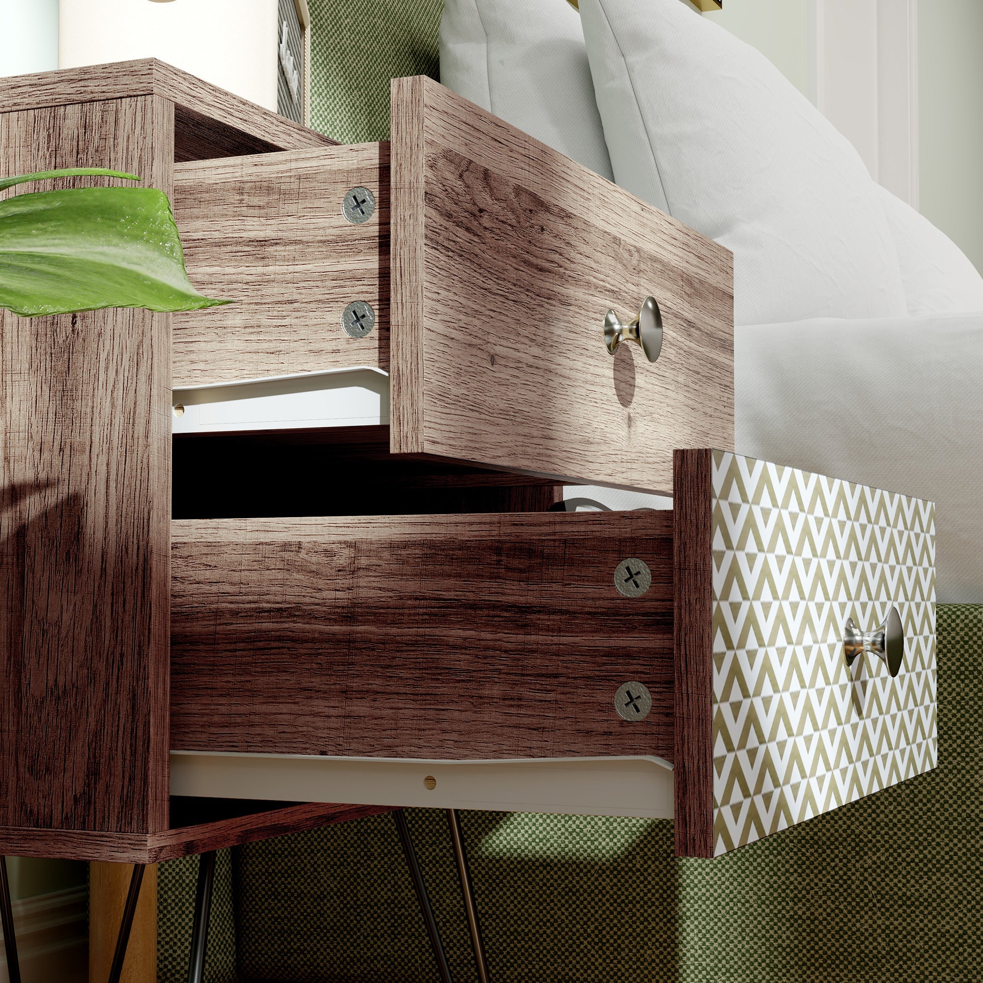 Nightstand 2-Drawer Bedside Table Rustic Brown