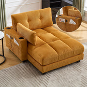 Palm Chair with Fluffy Cushions, Headrest, 3-Cup Holder & Side Pocket, Mustard