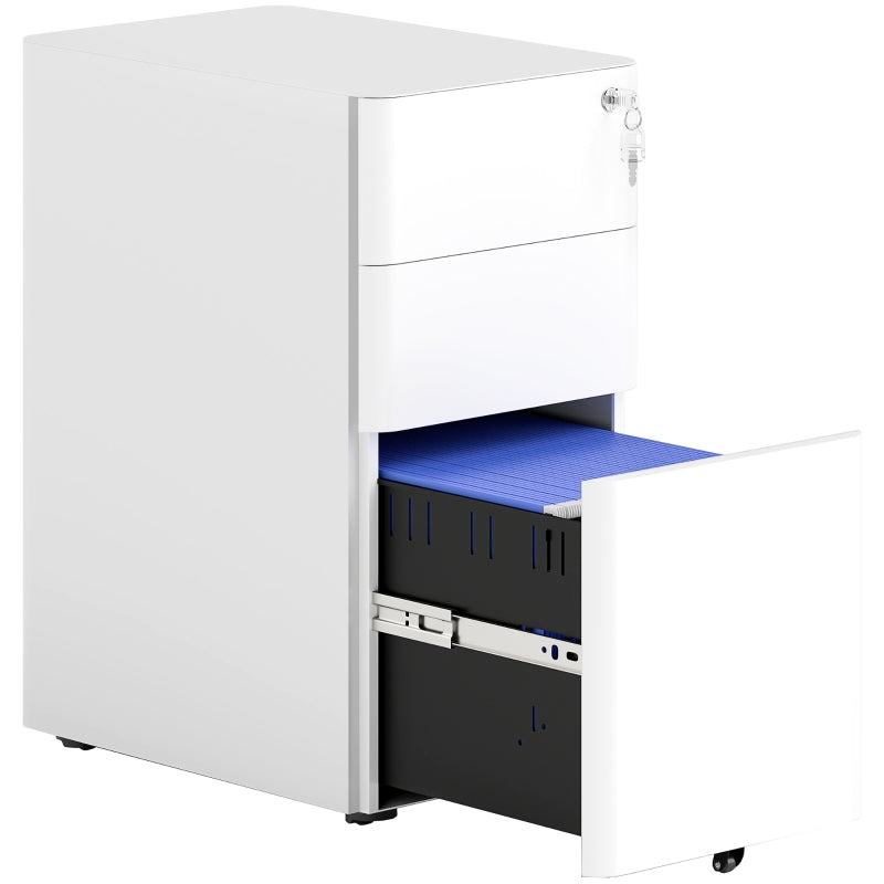 Filing Cabinet 3-Drawer with Lock Steel - White