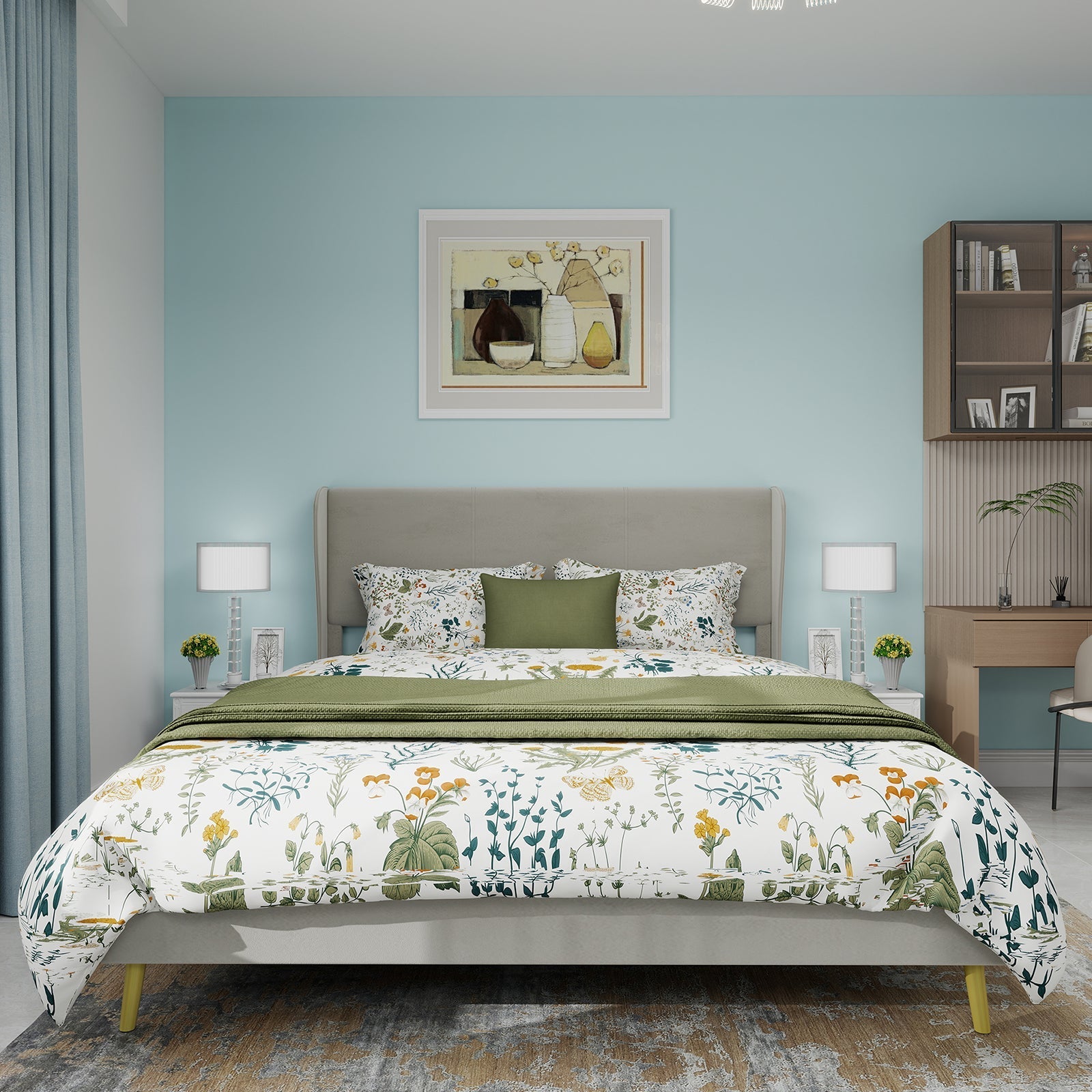 Modern Minimalist Upholstered Bed with Plush Headboard, 160x200 cm, Beige, Multifunctional Bedroom Furniture, Low-Profile Non-Storage Base (Without Gas Lift), Mattress Excluded.