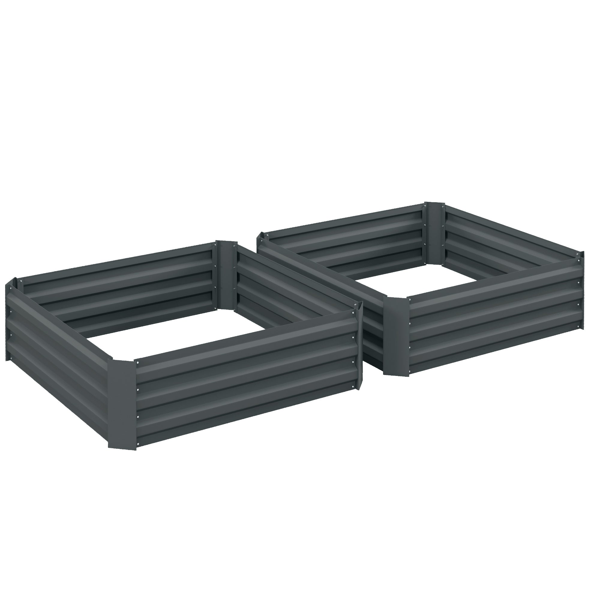 Raised Garden Beds (Set of 2), 100x100x30cm Plug-In Planter Box, Steel