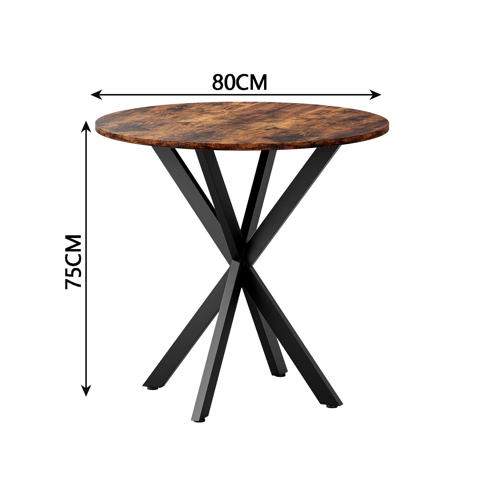 Round Dining Table Ø80 cm Industrial X-legs Vintage Brown-Black