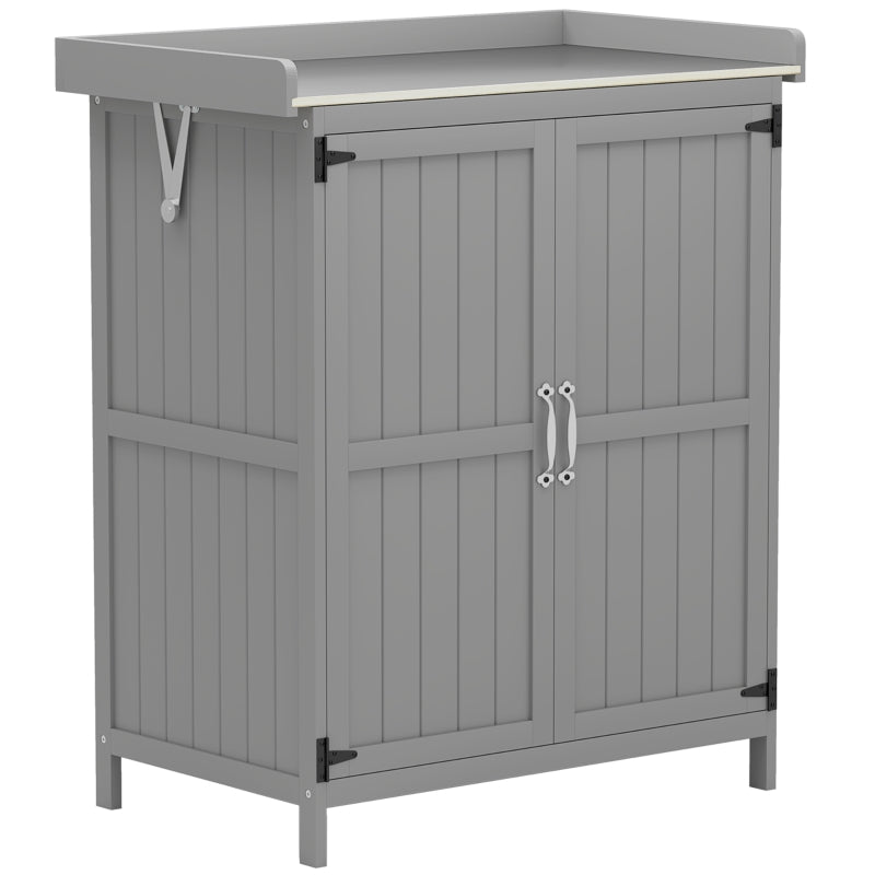 Garden Shed Work Surface Double Doors Wood/Stainless Steel - Grey