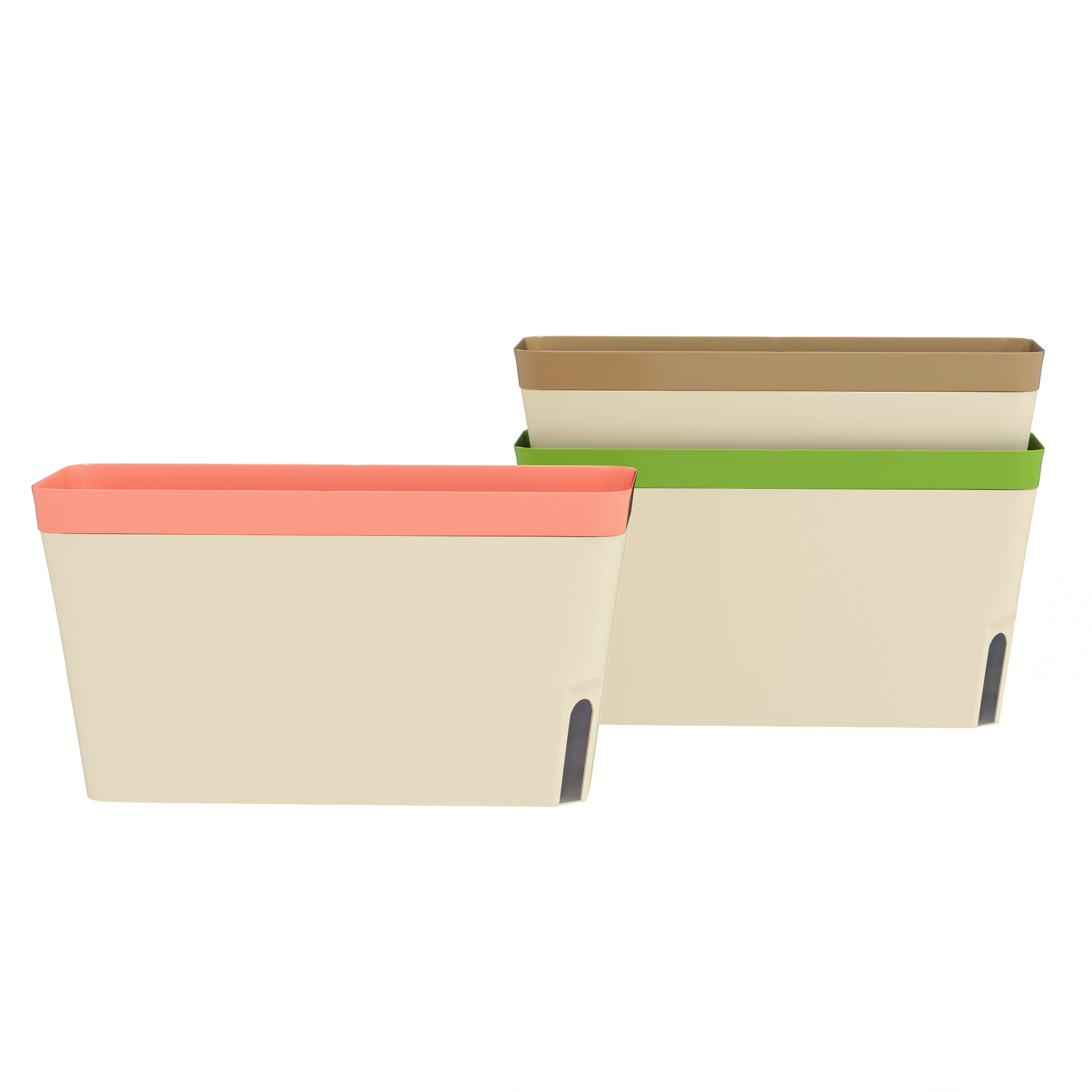 Set of 3 Self Watering Rectangular Plant Pots, 27cm Visual Water Level Window, Plastic