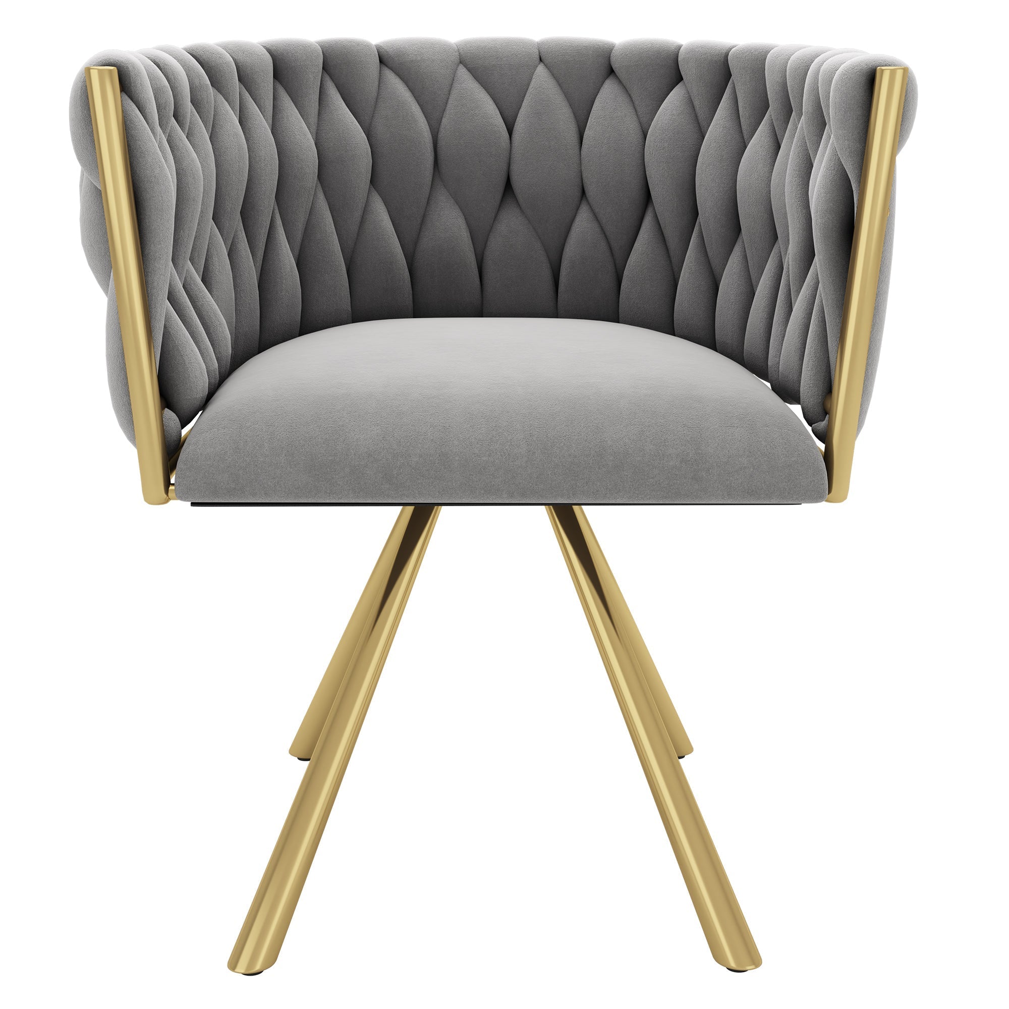 Velvet Dining Chair Set of 4 Swivel Metal Legs - Grey and Gold