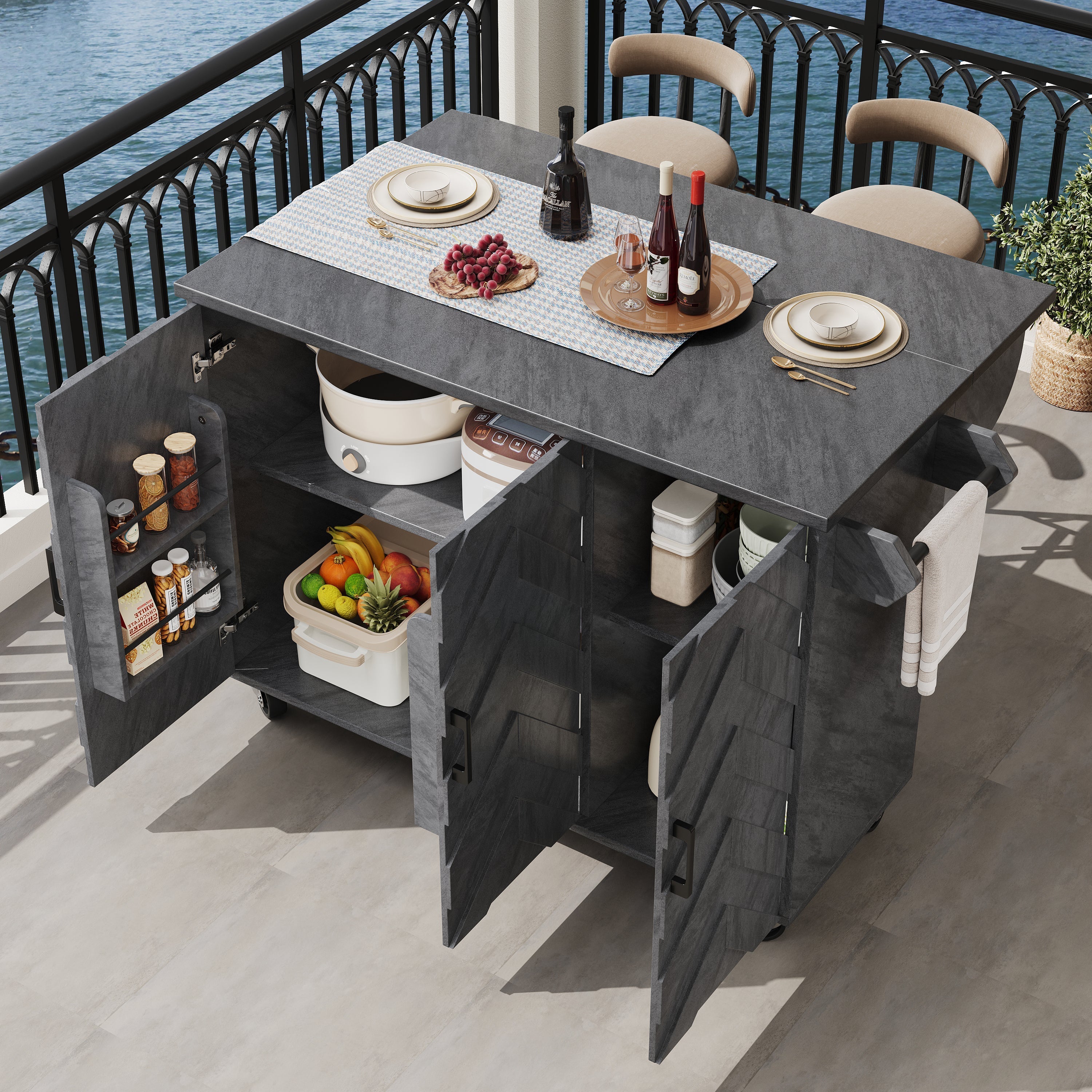 Mobile Kitchen Island Extendable Trolley 3 Drawers Adjustable Shelves