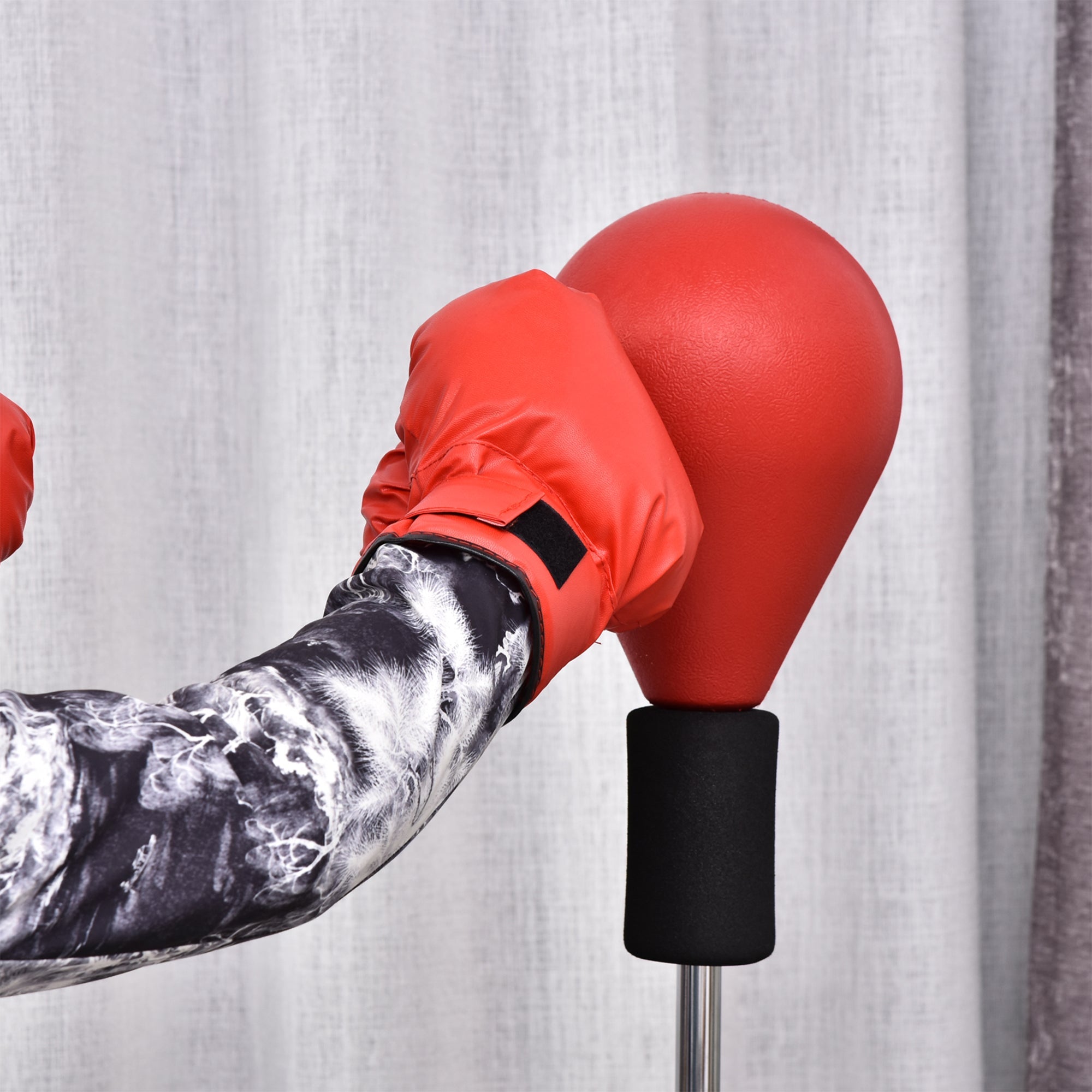 Punching Ball, Height Adjustable Standing Boxing Bag with Gloves, Red