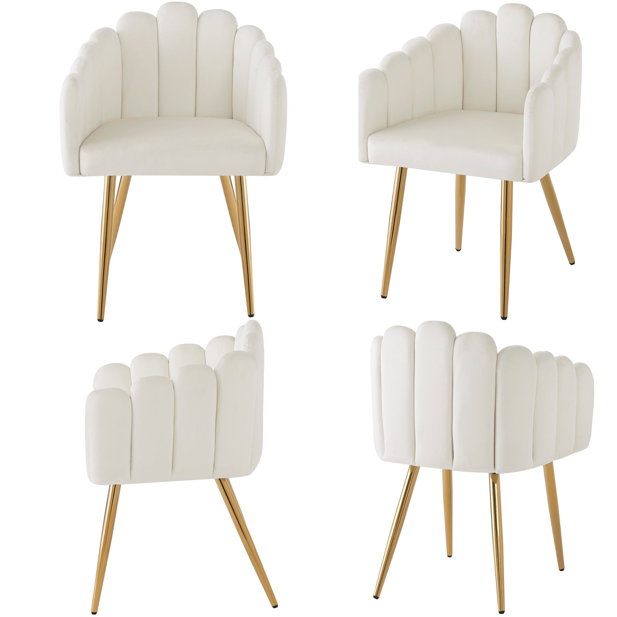 Dining Chair Set of 4 Velour Fan-Shaped Design Adjustable Legs - Gold